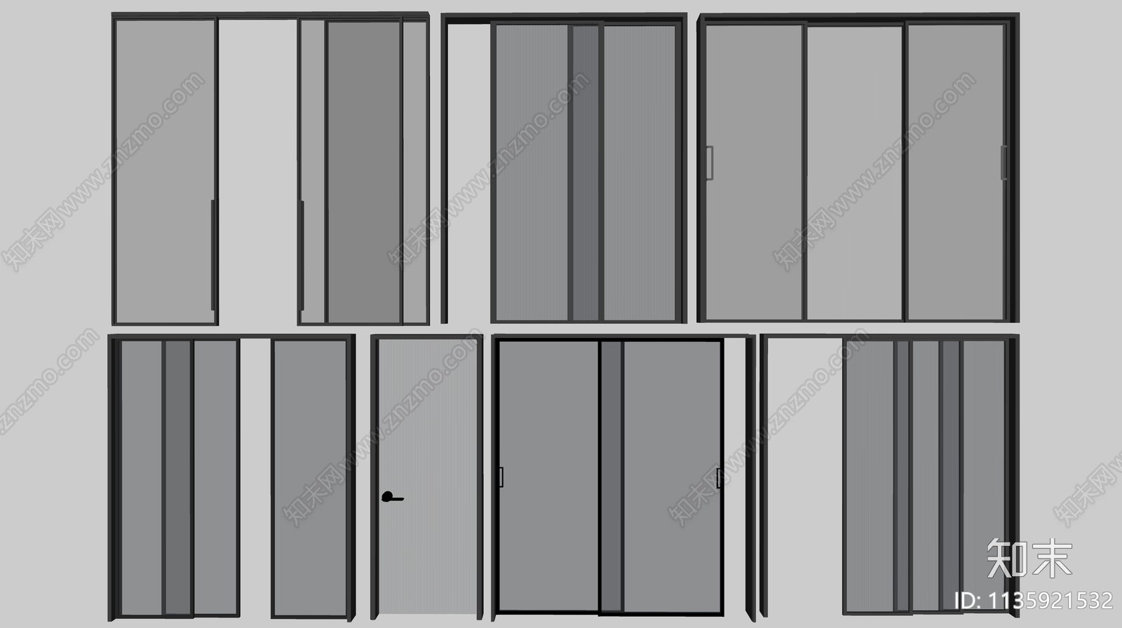 现代推拉门SU模型下载【ID:1135921532】