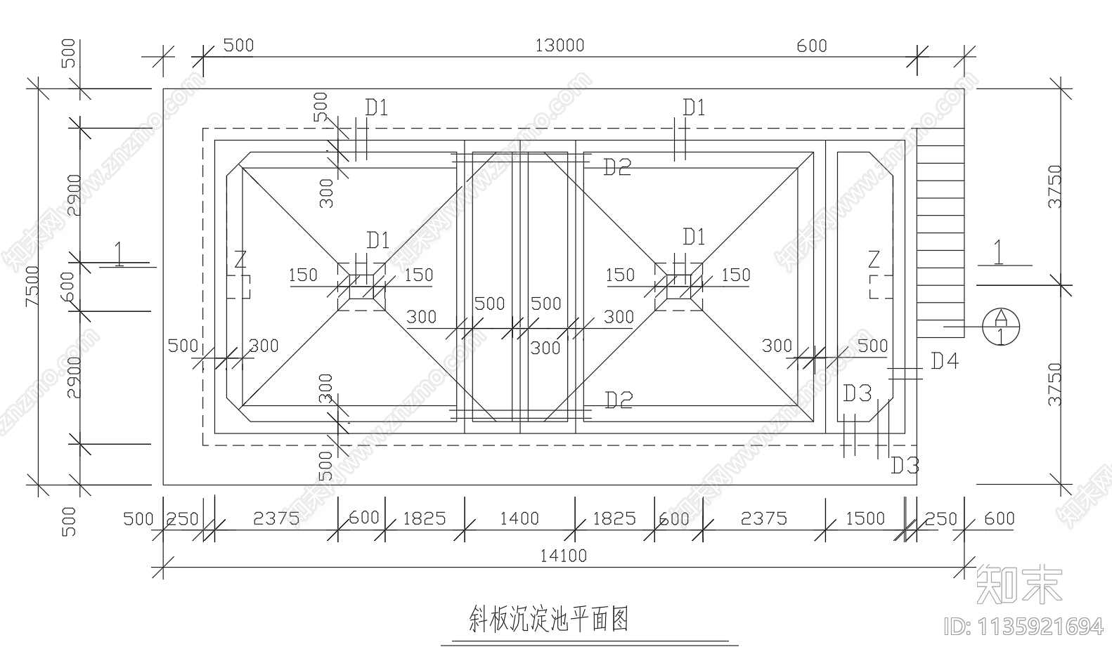 斜板沉淀池平面剖面结构图cad施工图下载【ID:1135921694】