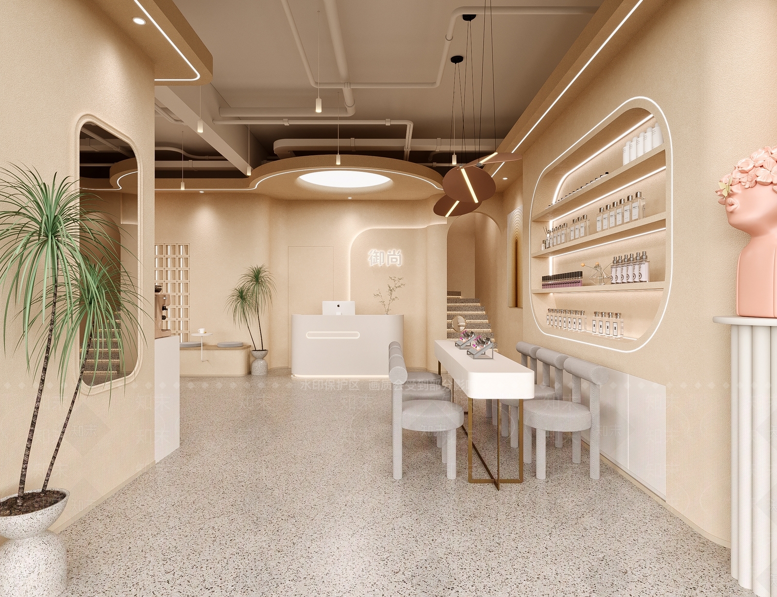 现代美甲店3D模型渲染效果图