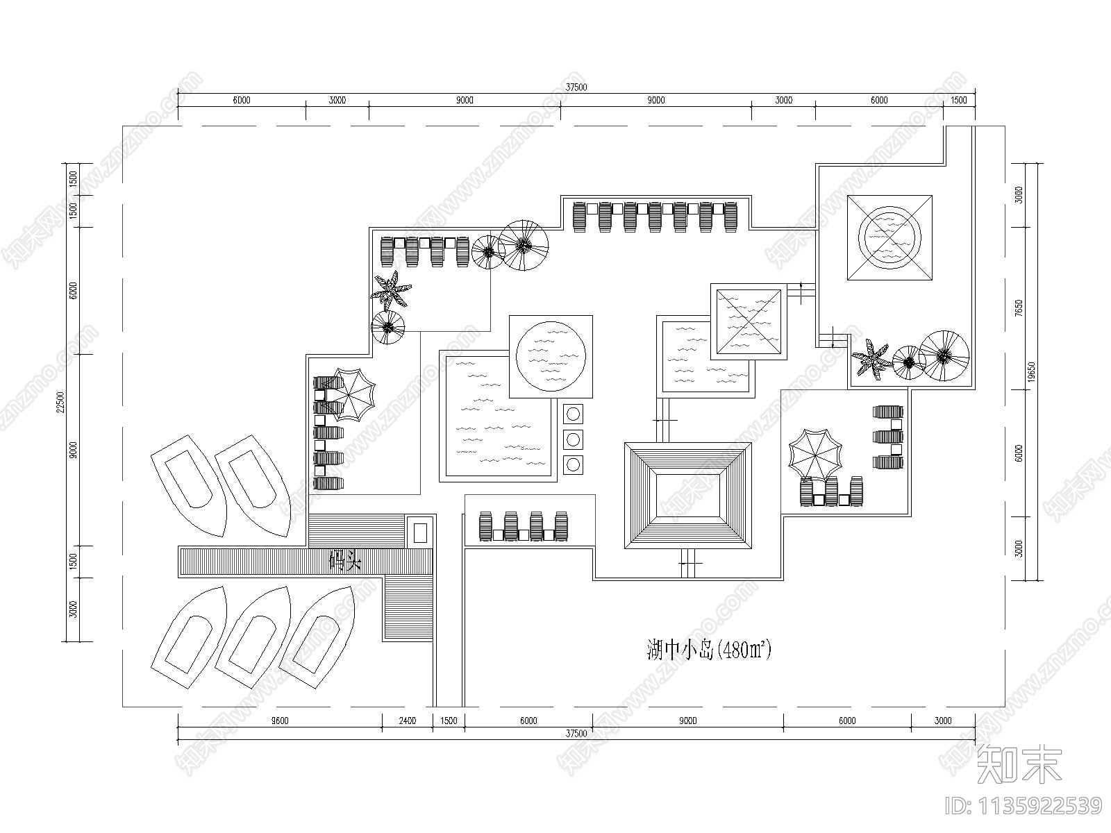 温泉国际度假酒店室外温泉平面图cad施工图下载【ID:1135922539】
