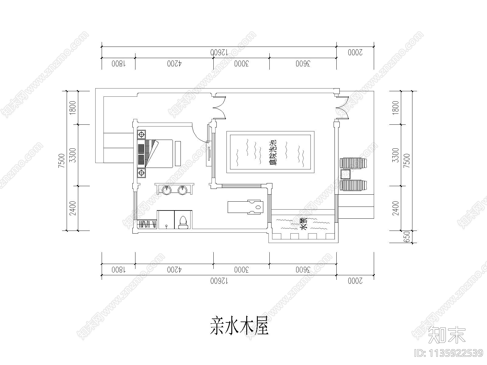 温泉国际度假酒店室外温泉平面图cad施工图下载【ID:1135922539】