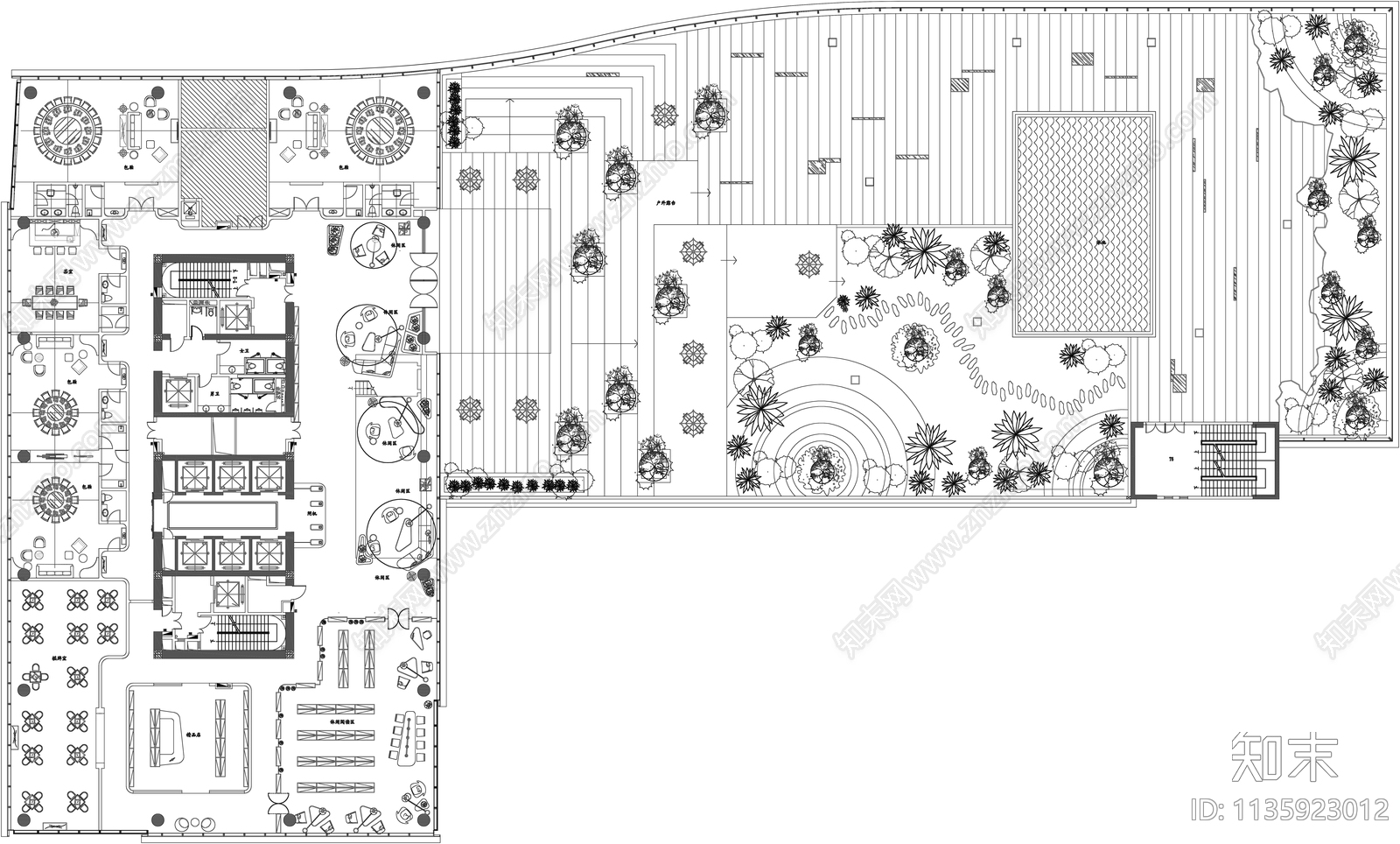 4000平私房菜兼棋牌室接待中心平面图cad施工图下载【ID:1135923012】