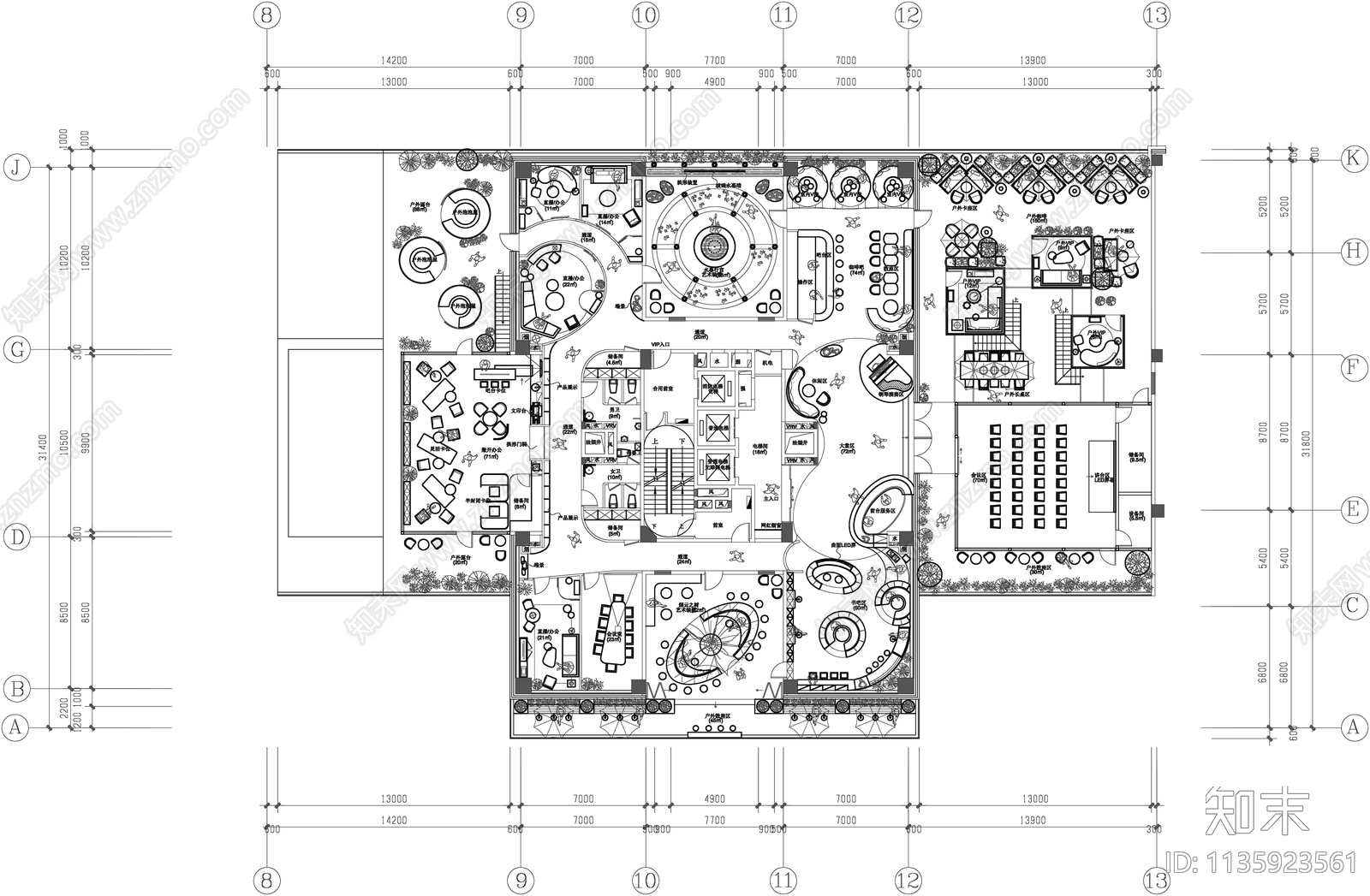 1200平办公空间平面方案图施工图下载【ID:1135923561】