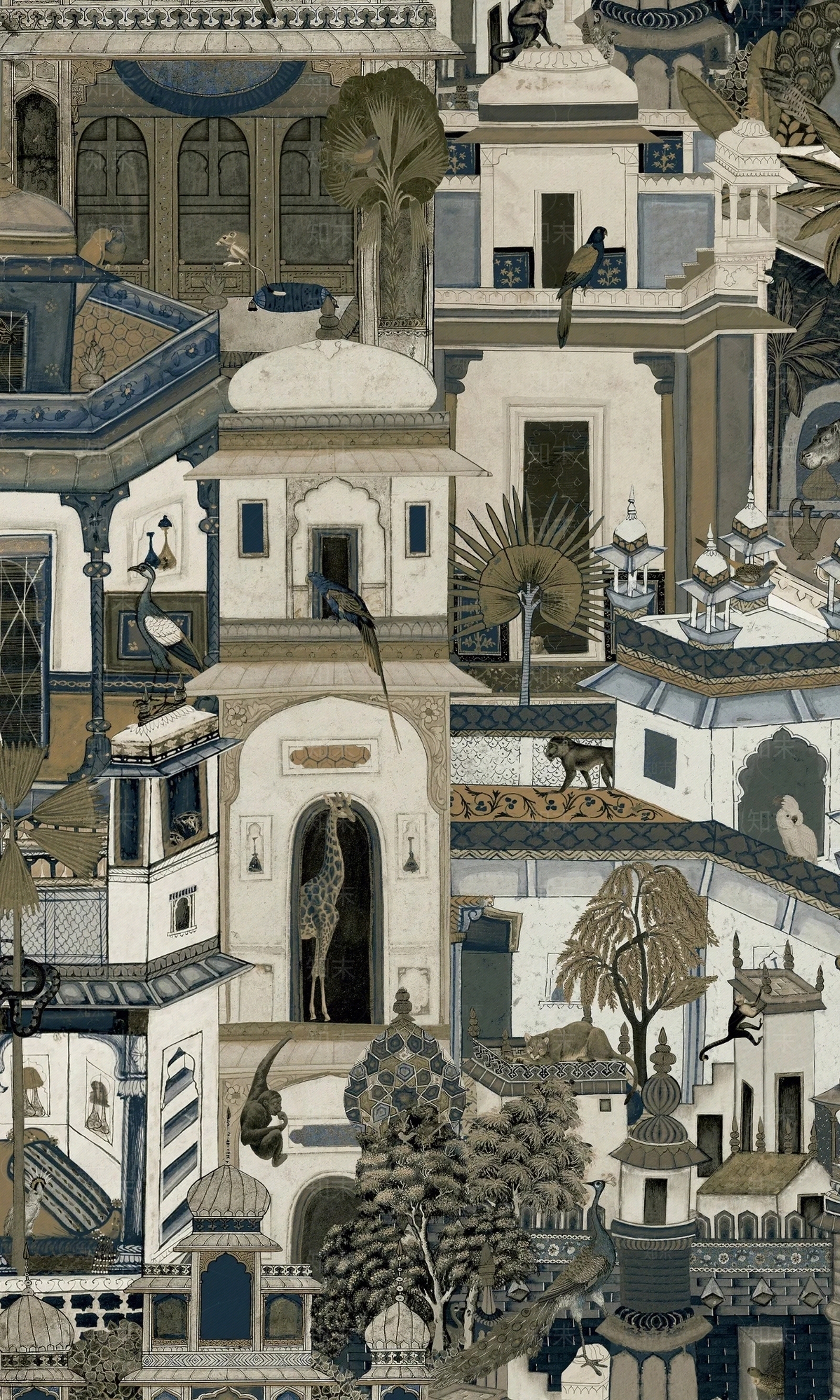 灰色摩洛哥风格建筑壁纸贴图下载【ID:1135923455】