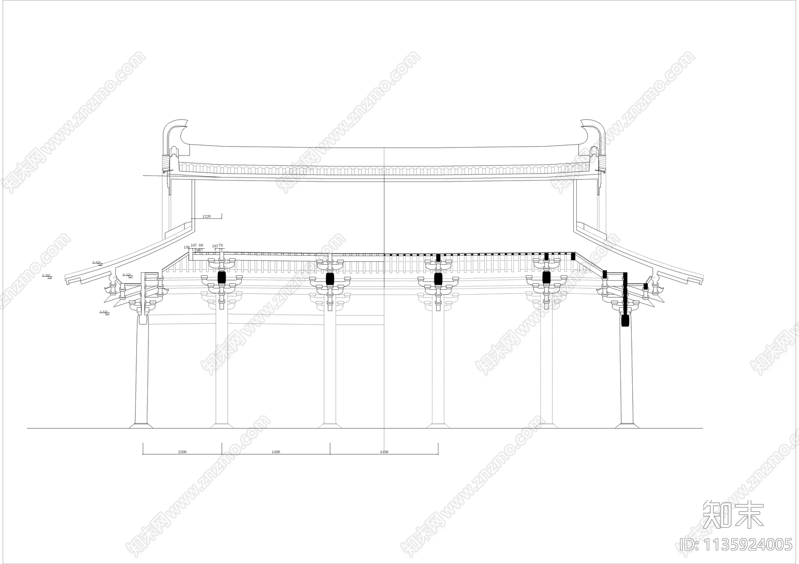 古寺庙建筑cad施工图下载【ID:1135924005】