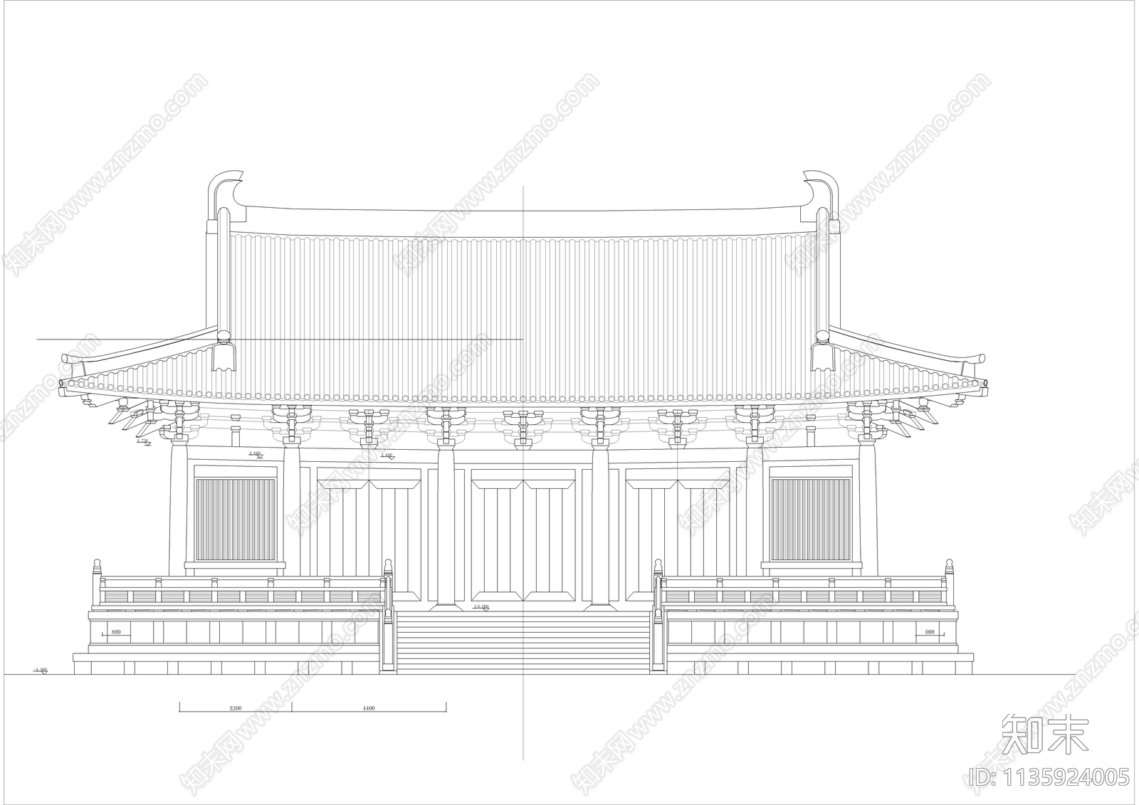 古寺庙建筑cad施工图下载【ID:1135924005】