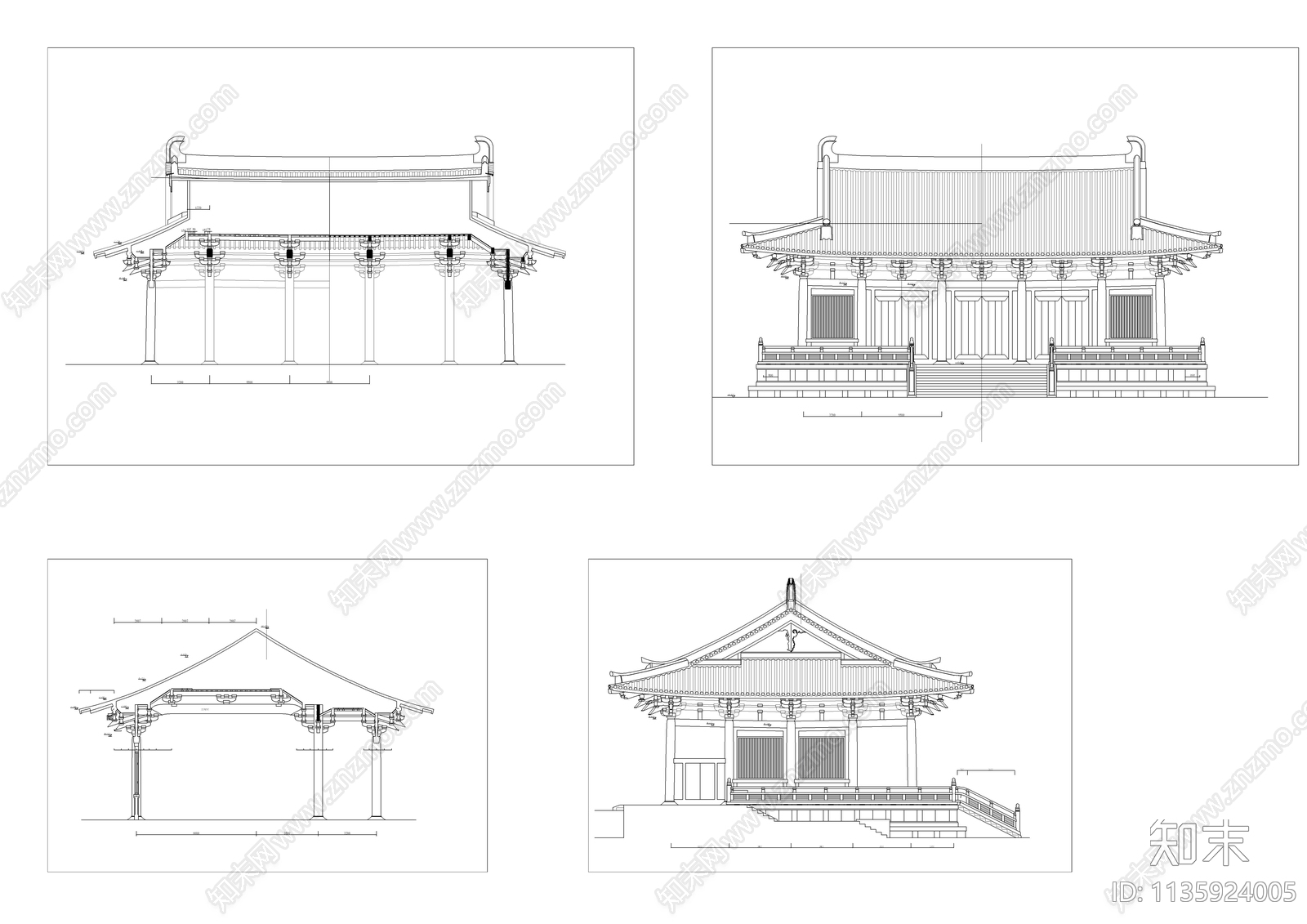 古寺庙建筑cad施工图下载【ID:1135924005】