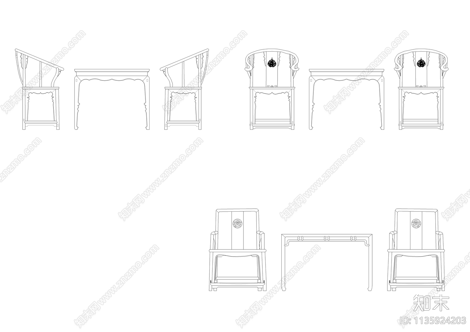 明式家具扶手桌椅cad施工图下载【ID:1135924203】