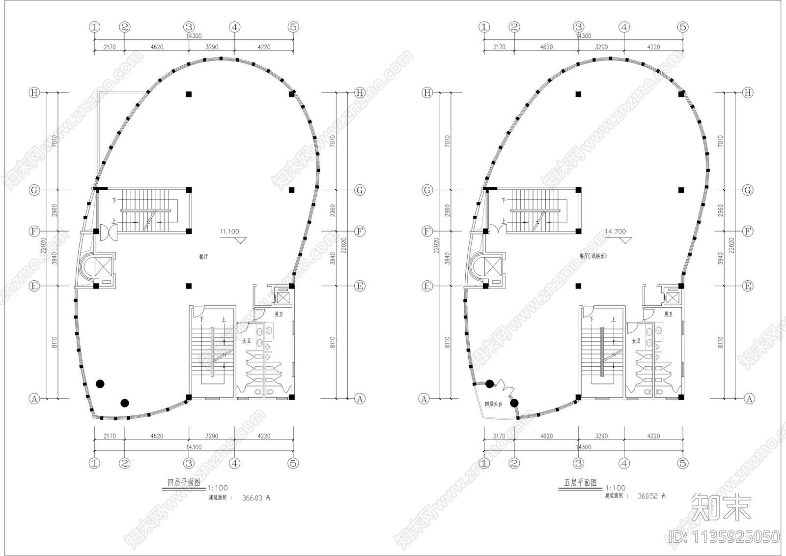 六层现代椭圆形餐厅建筑cad施工图下载【ID:1135925050】