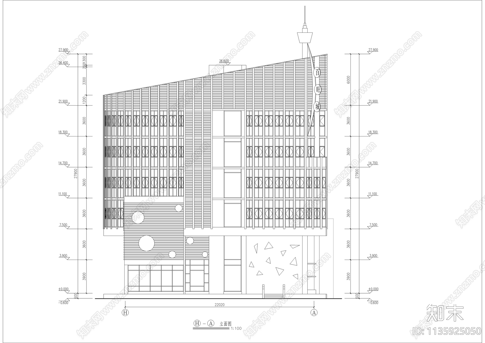 六层现代椭圆形餐厅建筑cad施工图下载【ID:1135925050】