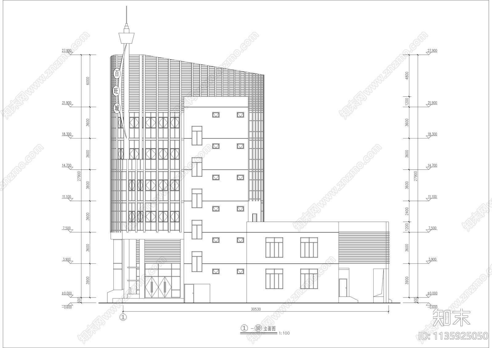 六层现代椭圆形餐厅建筑cad施工图下载【ID:1135925050】