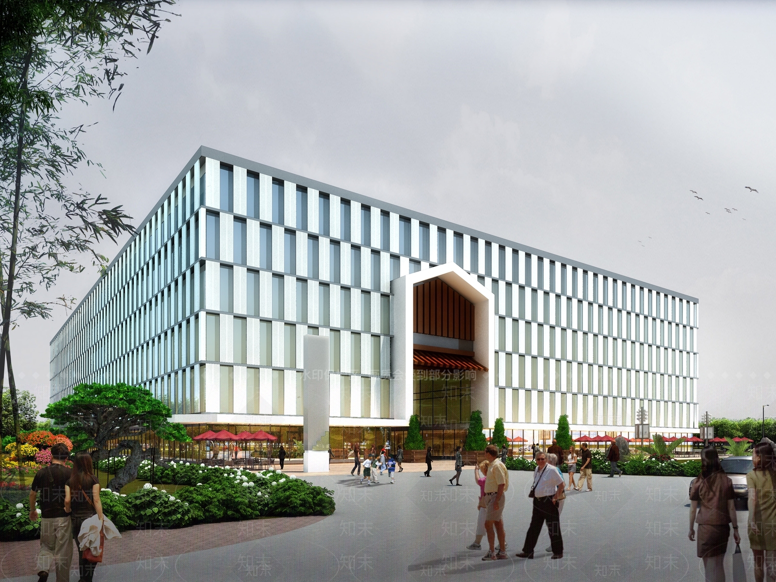 新中式展览馆建筑SU模型下载【ID:1193361439】