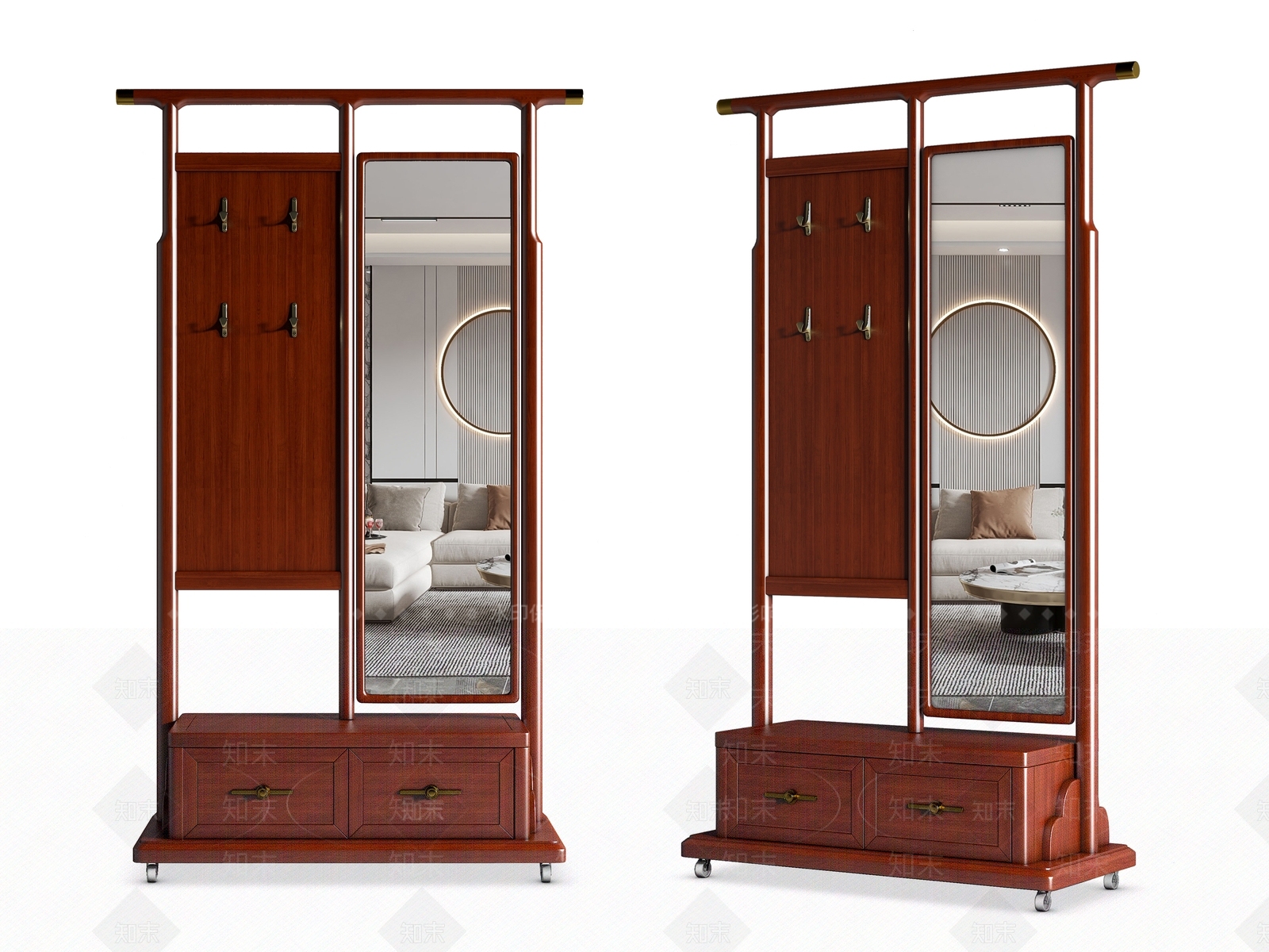 新中式实木落地挂衣架3D模型下载【ID:1135931378】