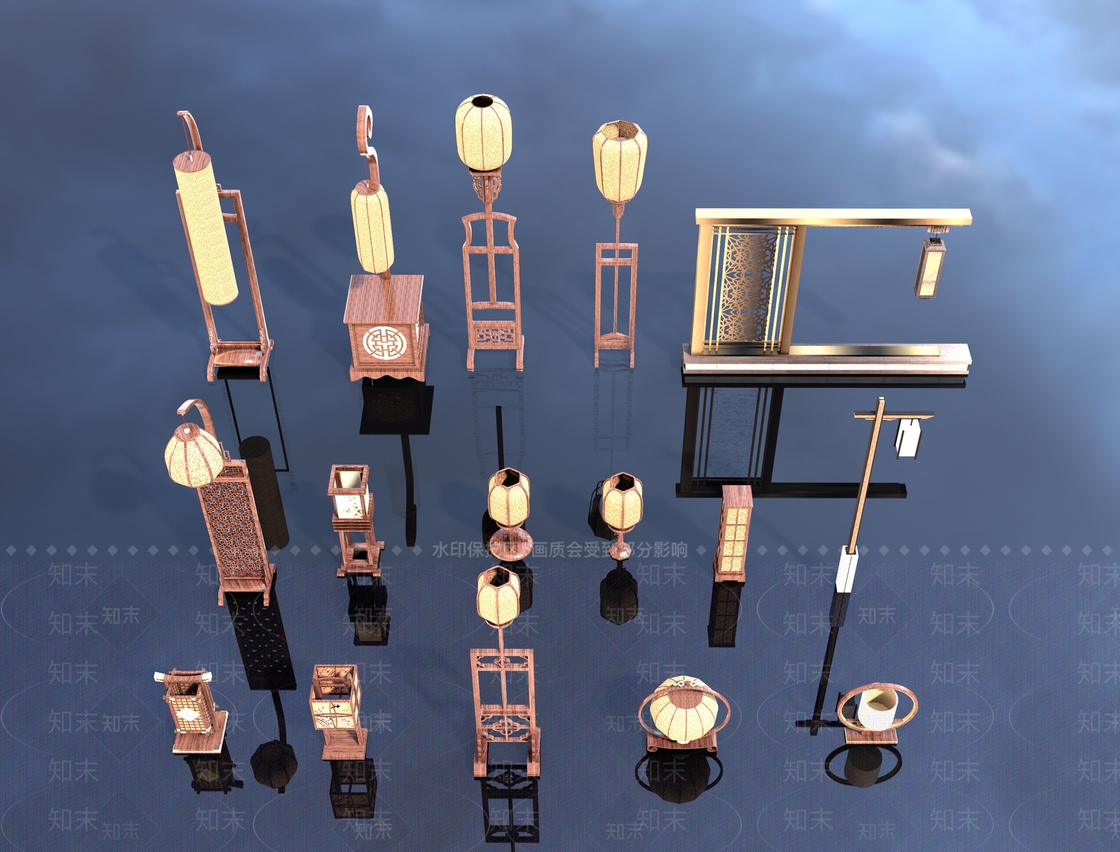 中式古典灯笼SU模型下载【ID:1135933646】