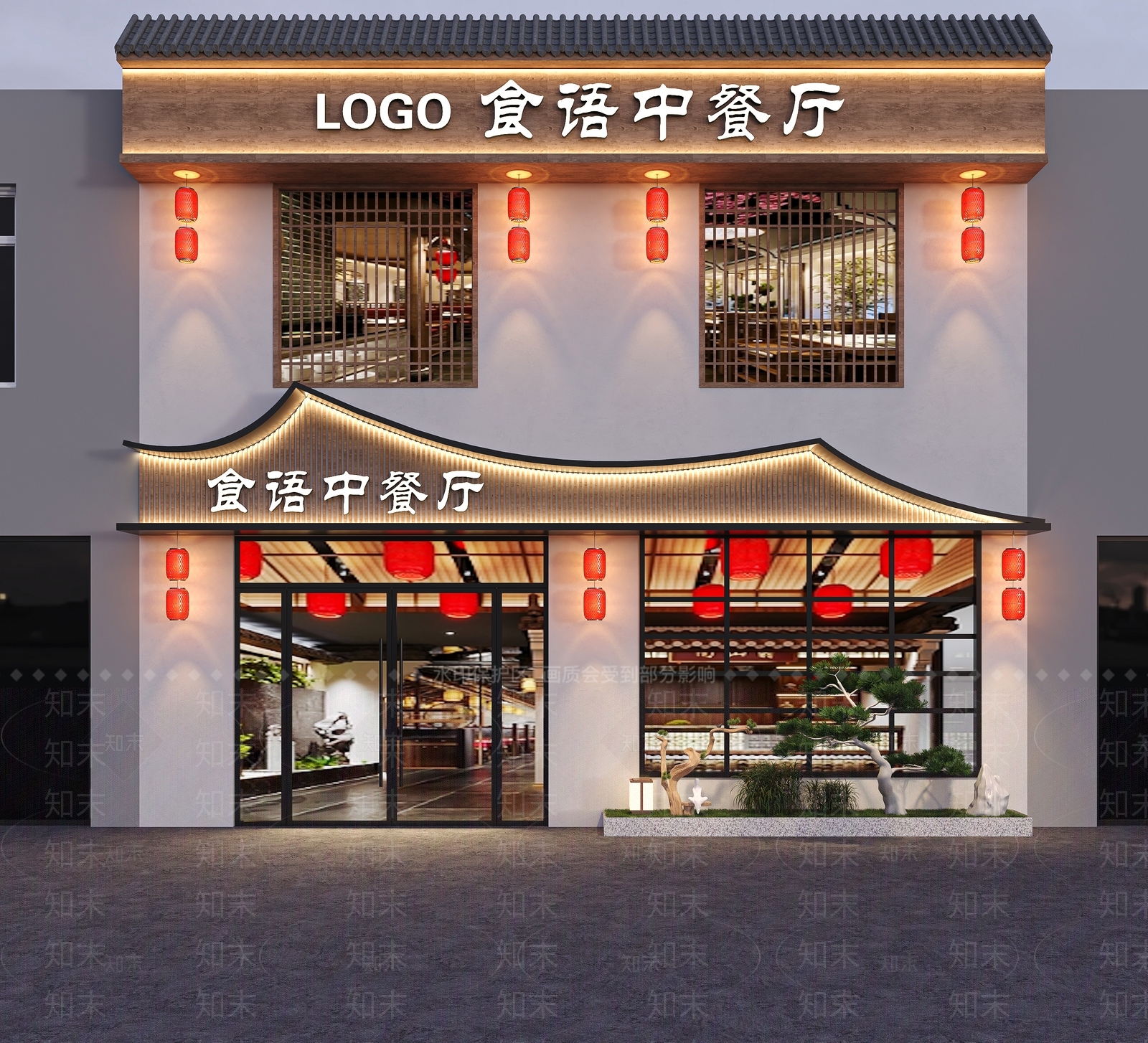 新中式饭店门头3D模型下载【ID:1135935288】