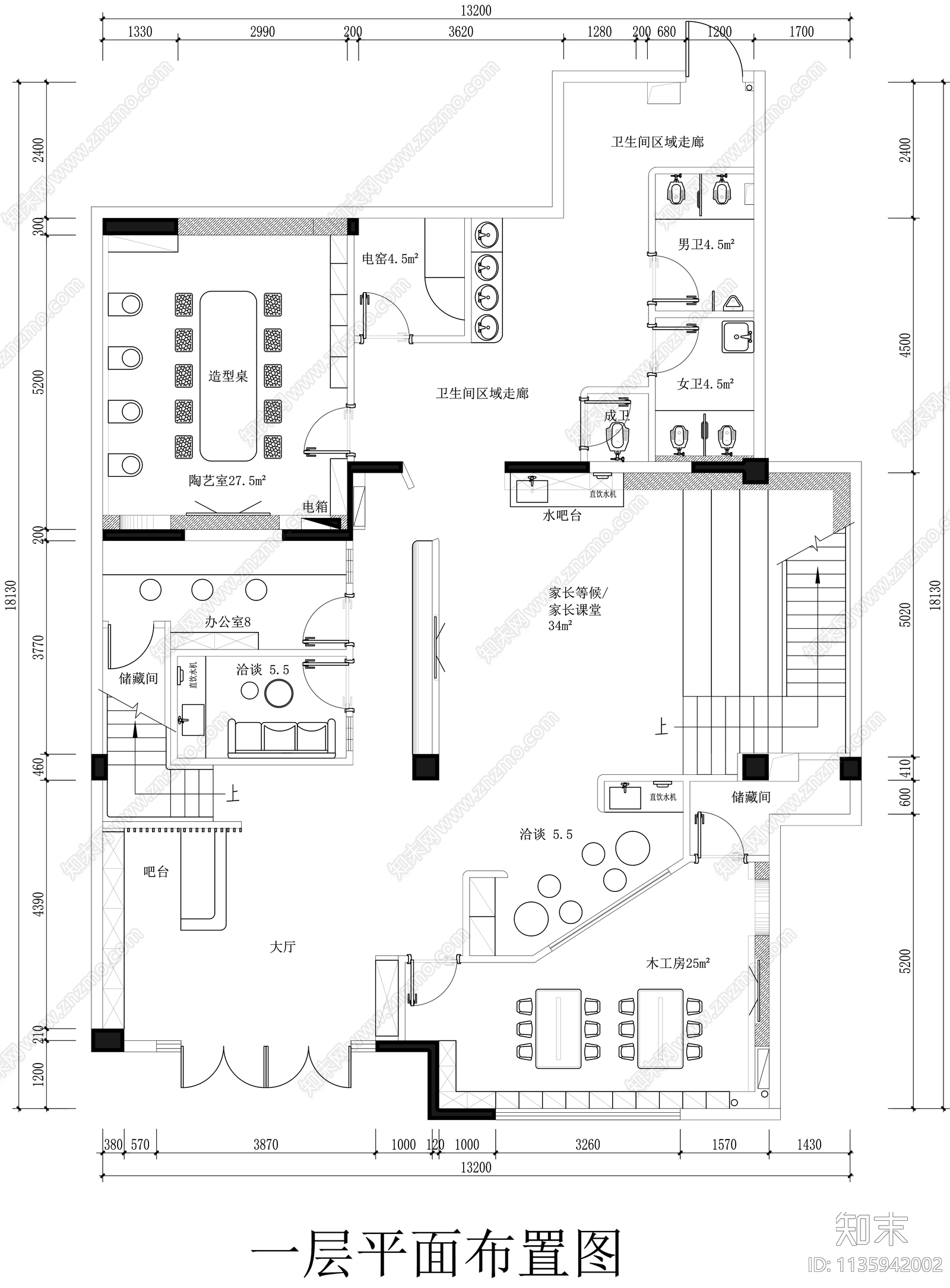 画室平面布置图cad施工图下载【ID:1135942002】
