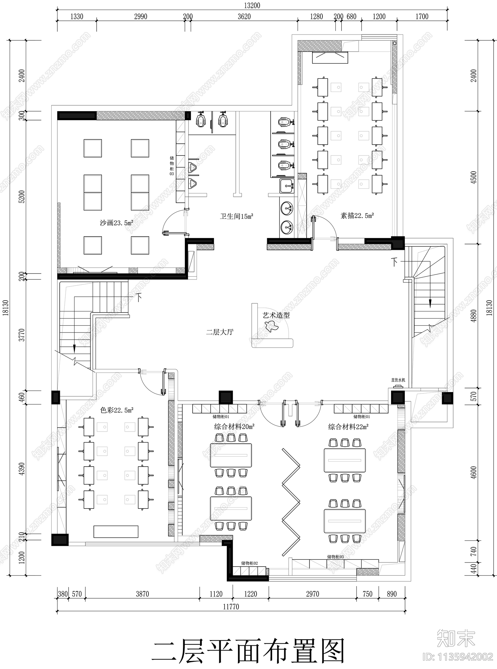 画室平面布置图cad施工图下载【ID:1135942002】