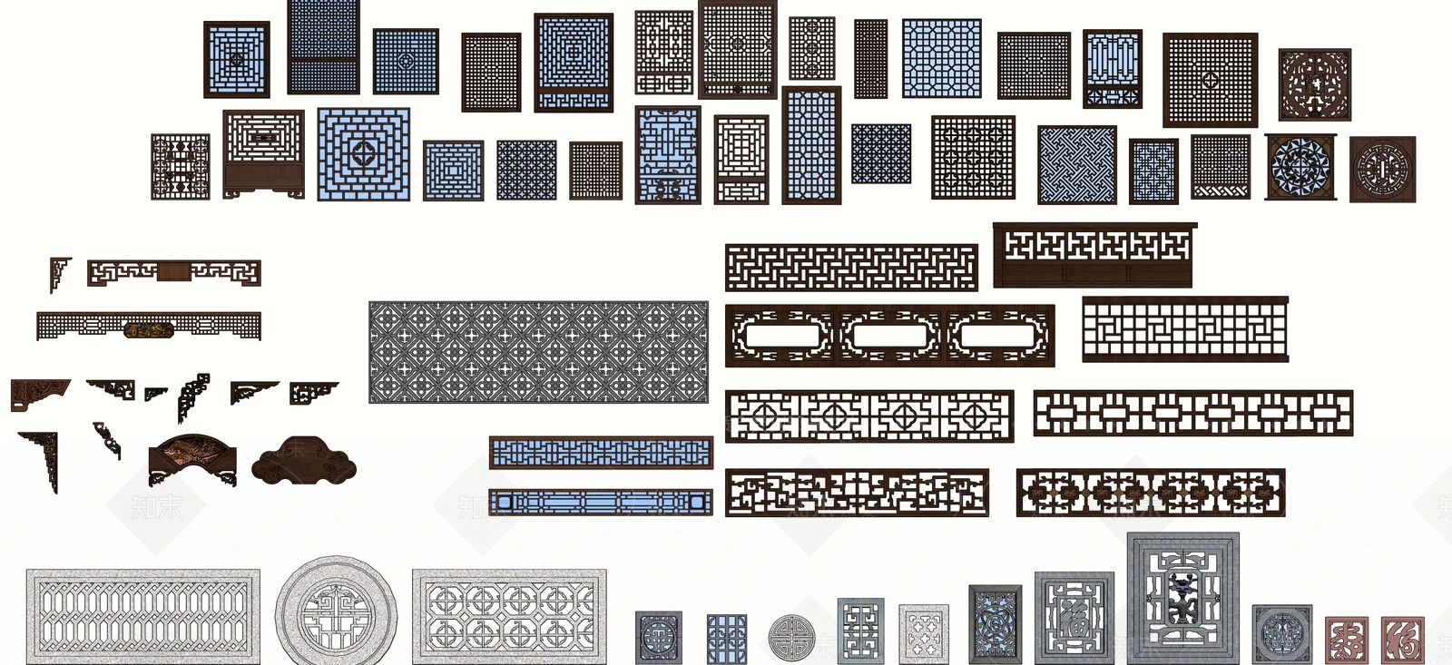 中式建筑窗花SU模型下载【ID:1136164618】