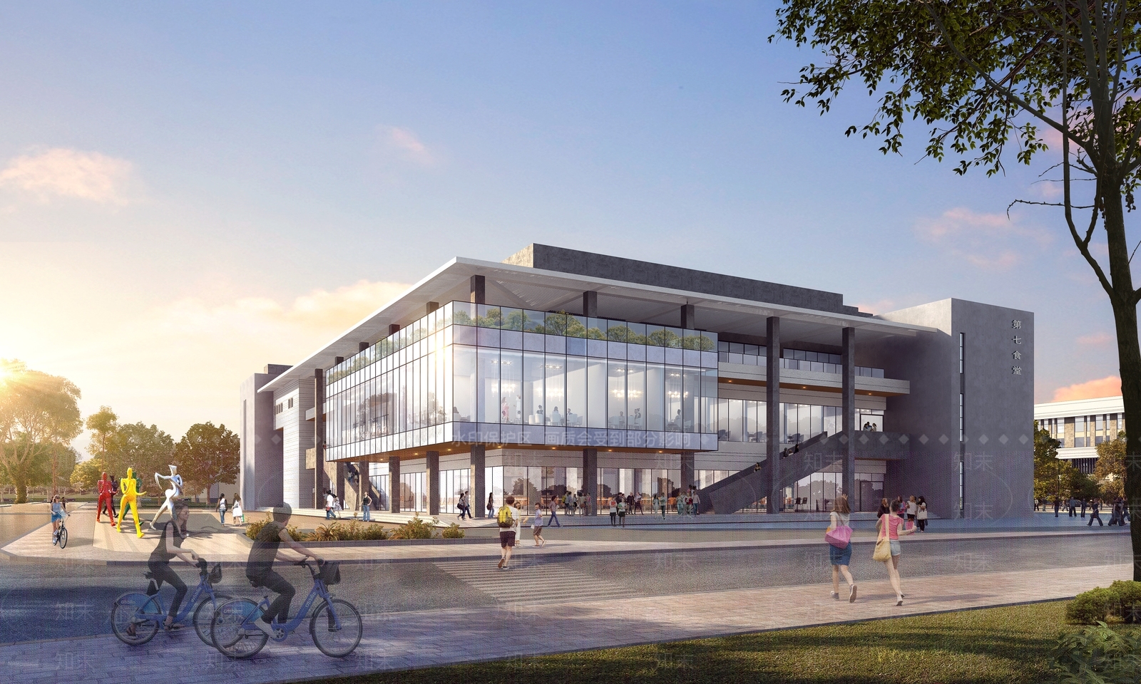 现代学校食堂建筑SU模型下载【ID:1135943748】
