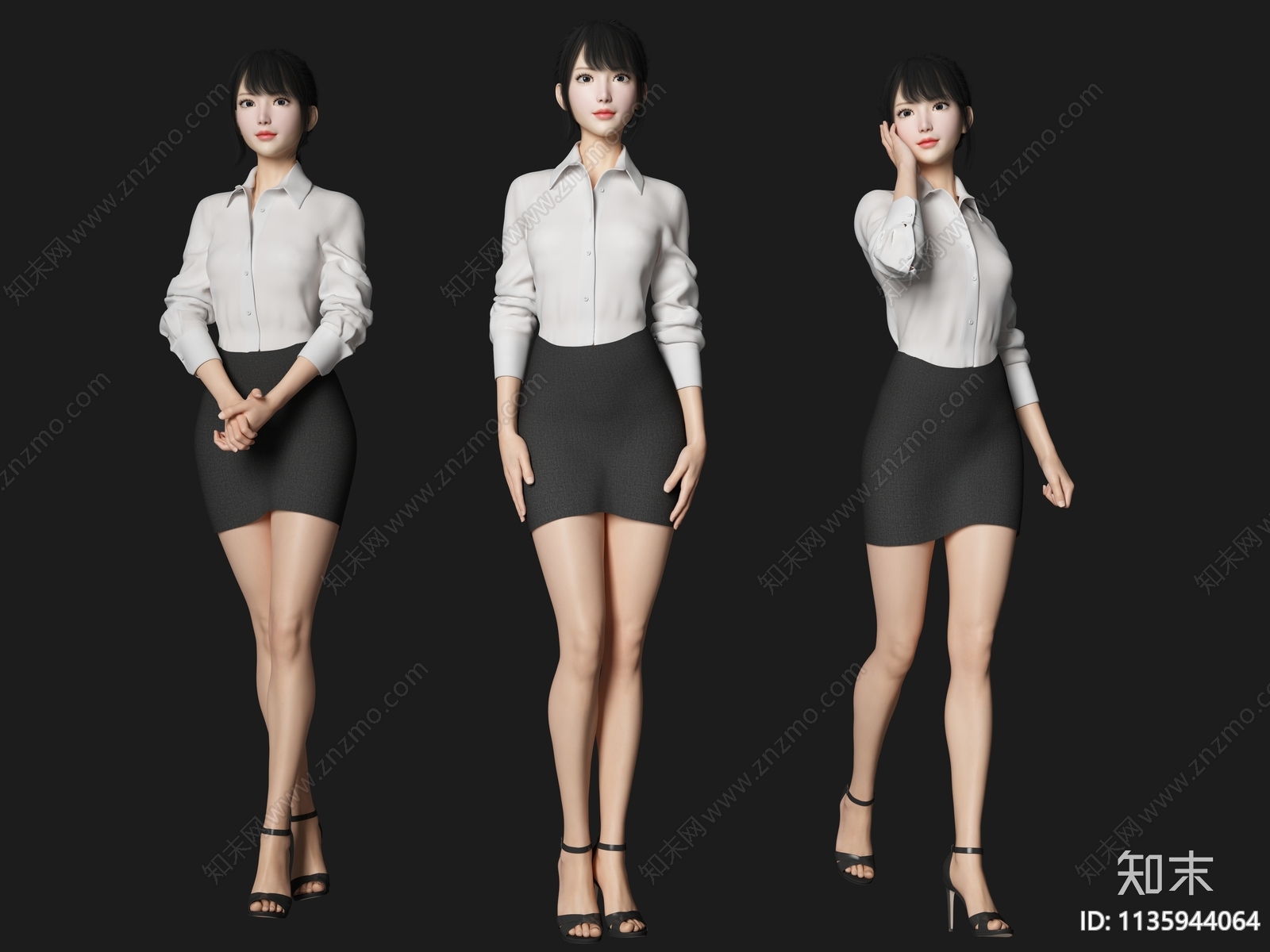 西服美女人物3D模型下载【ID:1135944064】