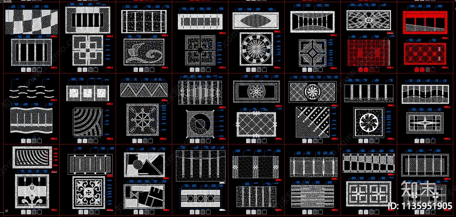 地面拼花图案cad施工图下载【ID:1135951905】