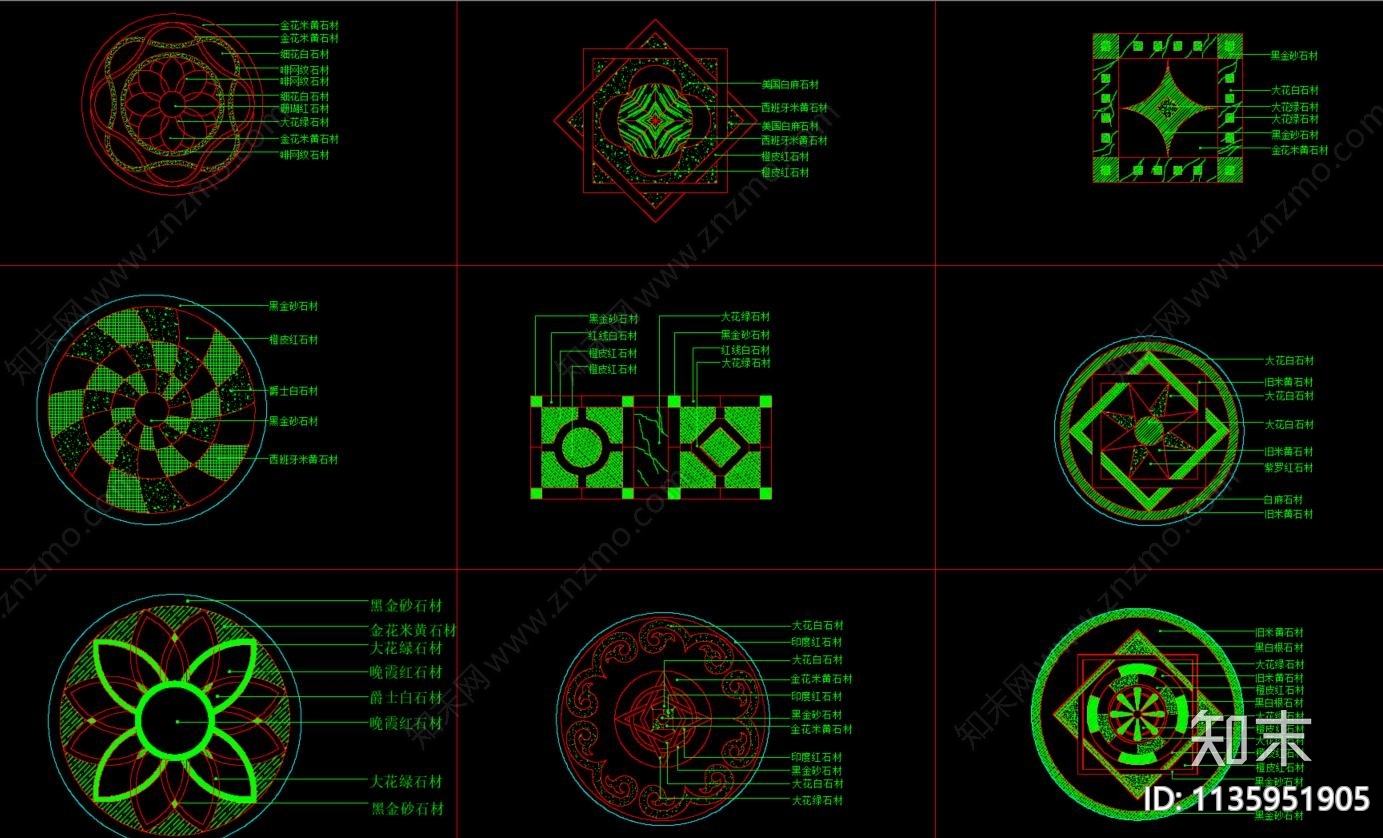 地面拼花图案cad施工图下载【ID:1135951905】