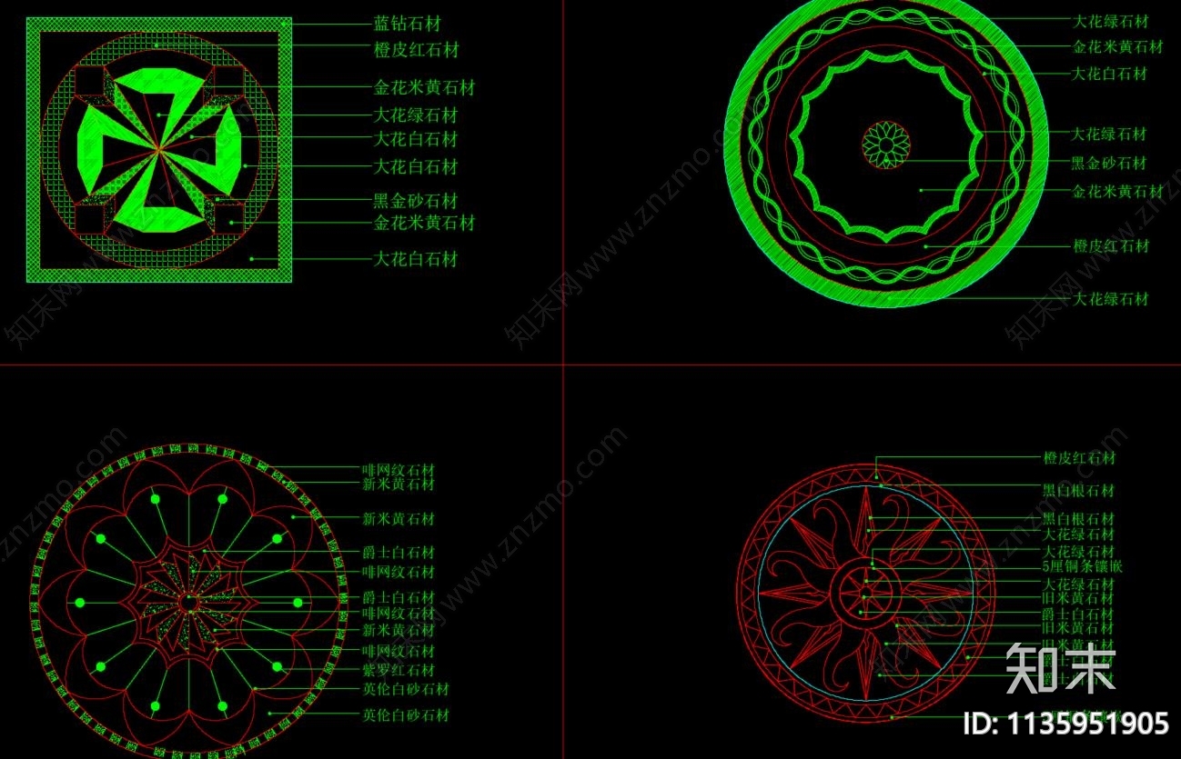 地面拼花图案cad施工图下载【ID:1135951905】
