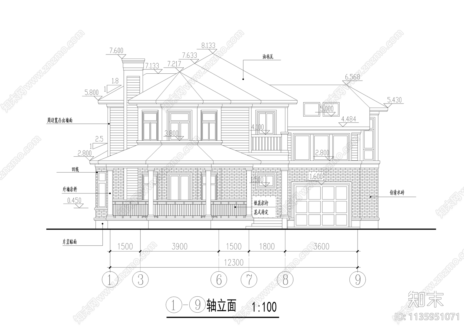 二层法式别墅建筑cad施工图下载【ID:1135951071】