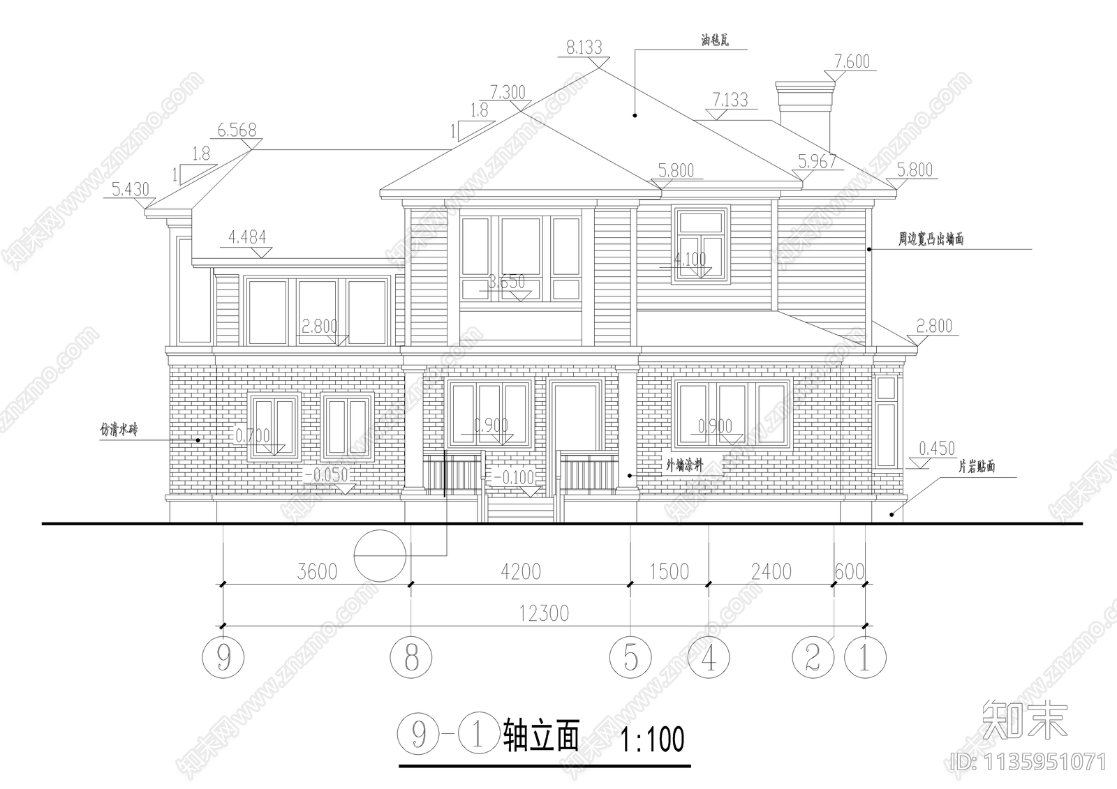 二层法式别墅建筑cad施工图下载【ID:1135951071】