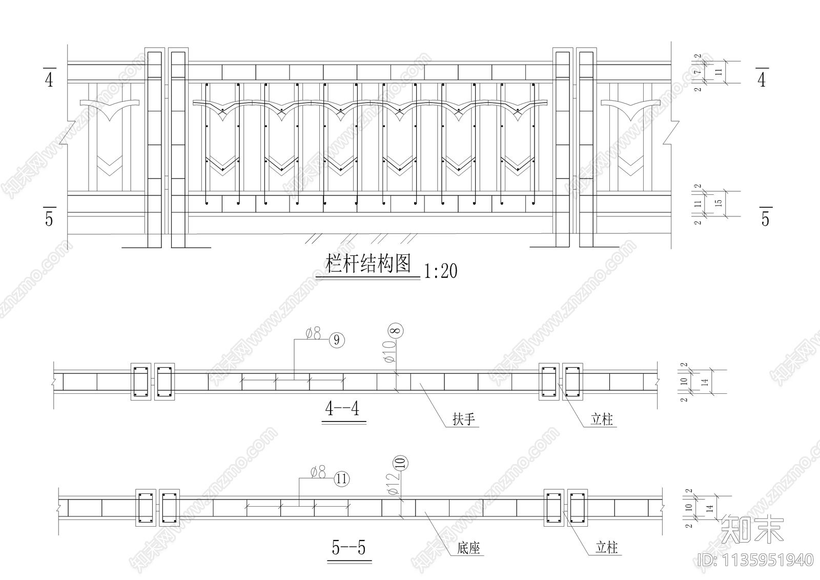 现浇路堤立柱栏杆详图cad施工图下载【ID:1135951940】