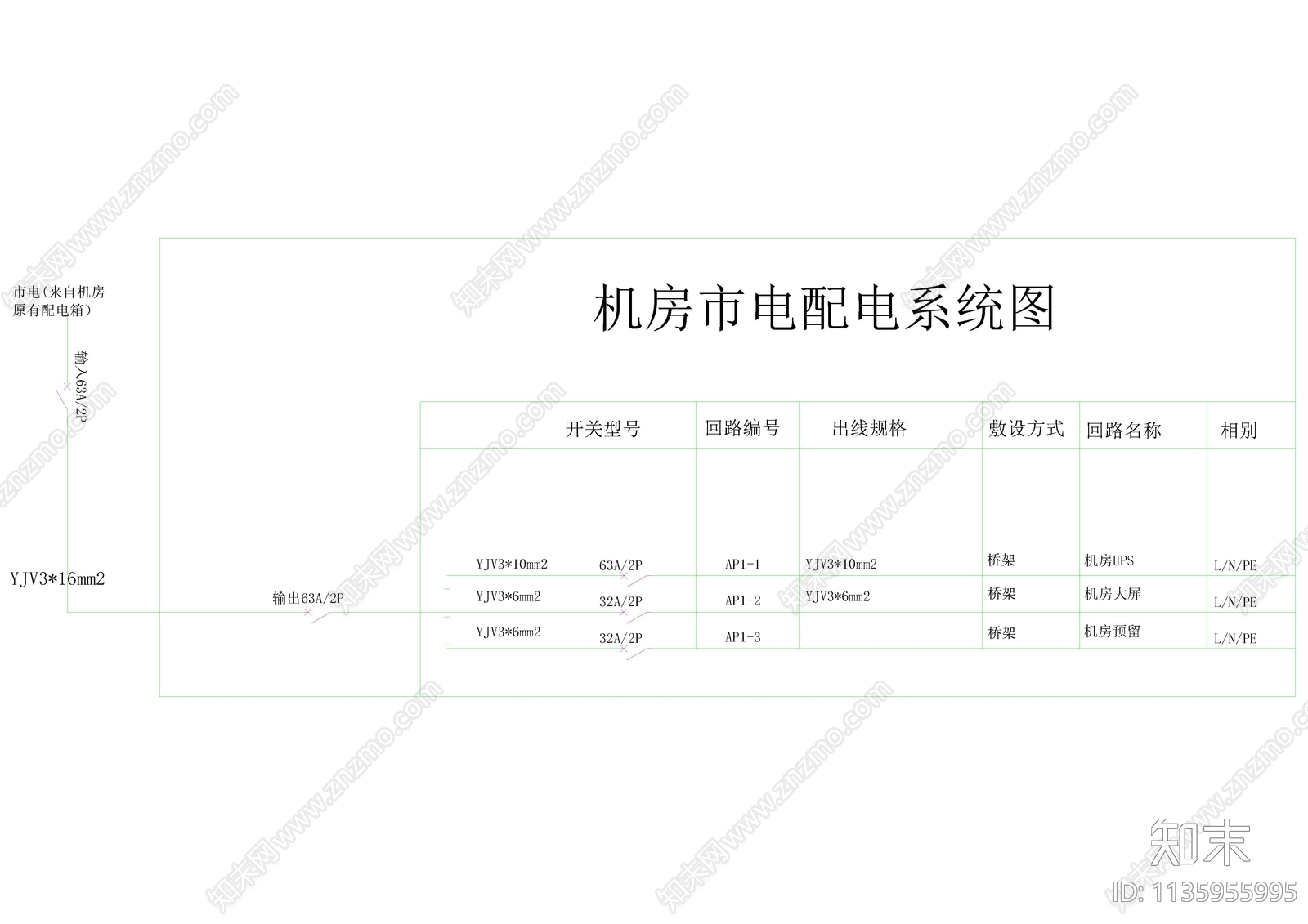 某大厦视频监控机房配电柜连接图cad施工图下载【ID:1135955995】