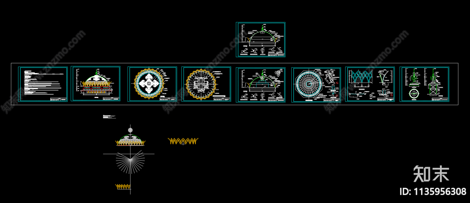 露营营地蒙古包穹顶结构cad施工图下载【ID:1135956308】