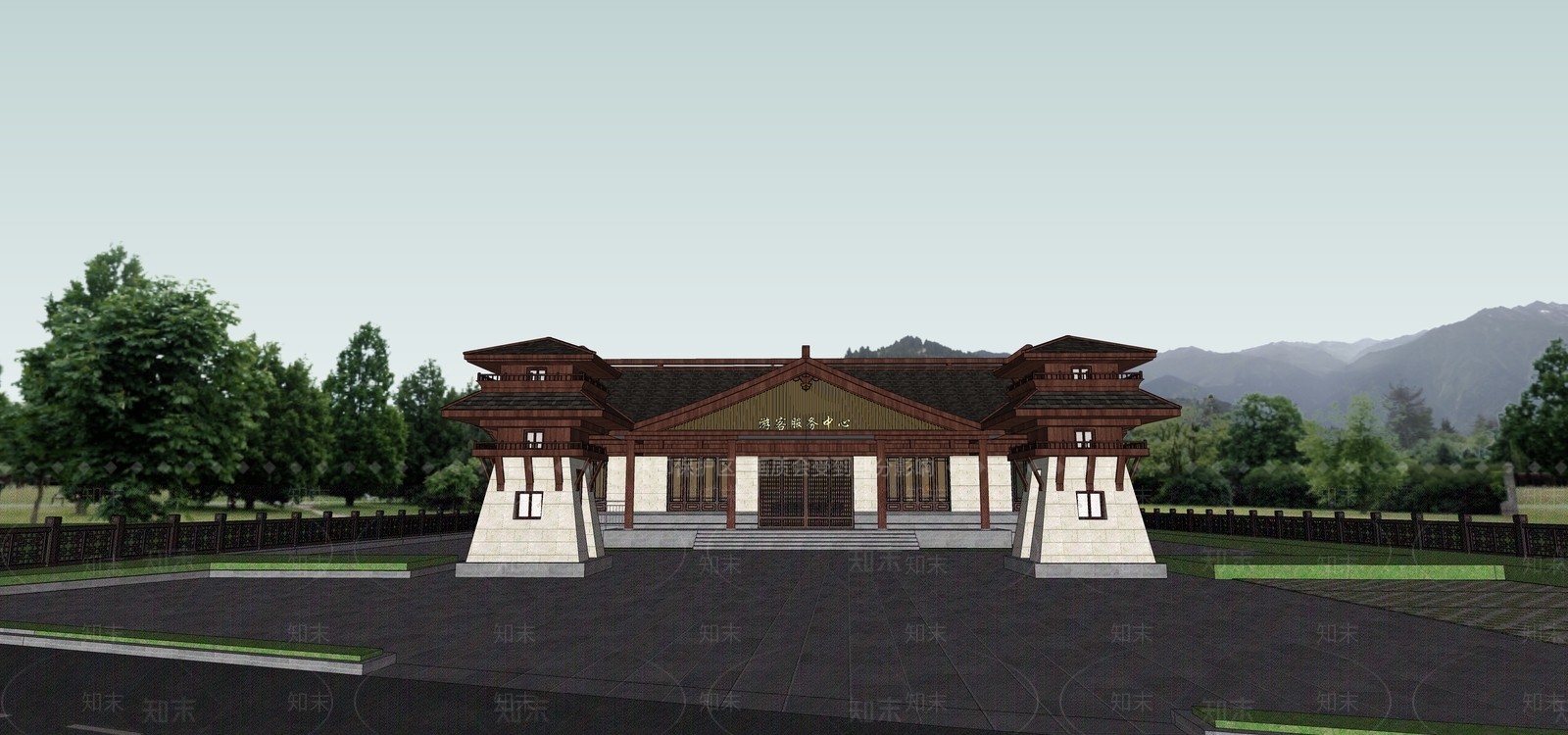 中式游客中心SU模型下载【ID:1135957946】