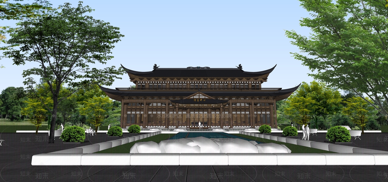 中式游客中心SU模型下载【ID:1135958071】