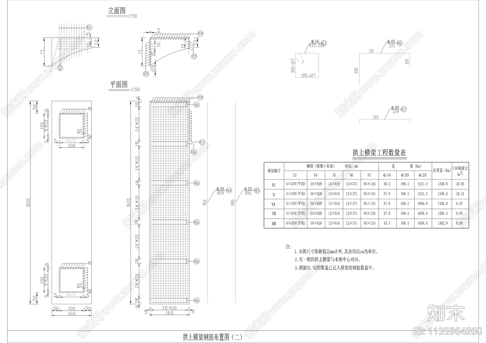 拱桥基座钢筋结构cad施工图下载【ID:1135964260】