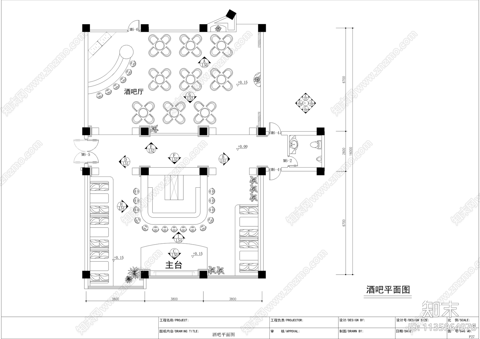 二百平酒吧全套装修cad施工图下载【ID:1135964976】
