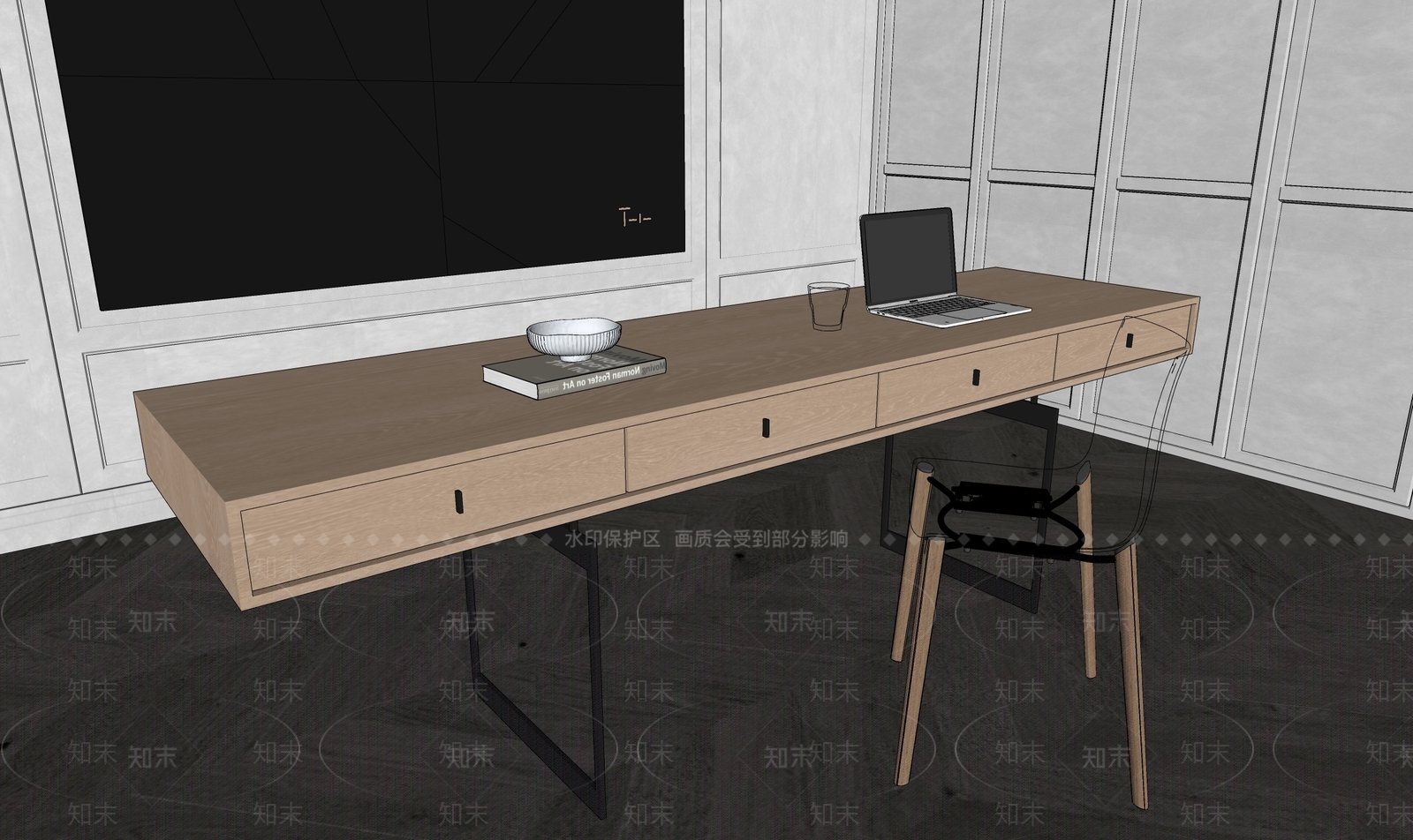 侘寂书桌SU模型下载【ID:1135967015】