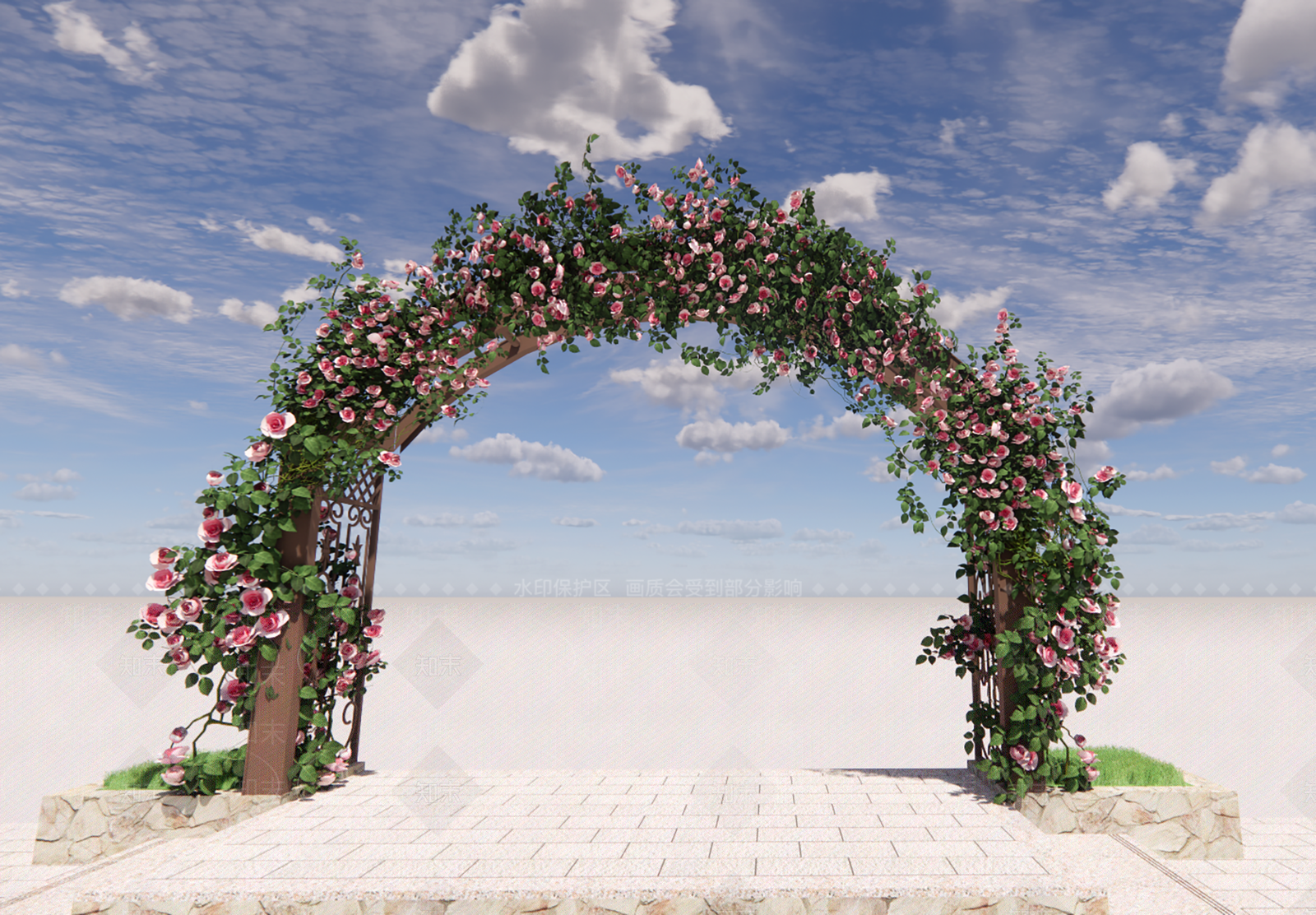 现代绿植爬藤月季花廊架SU模型下载【ID:1135973397】