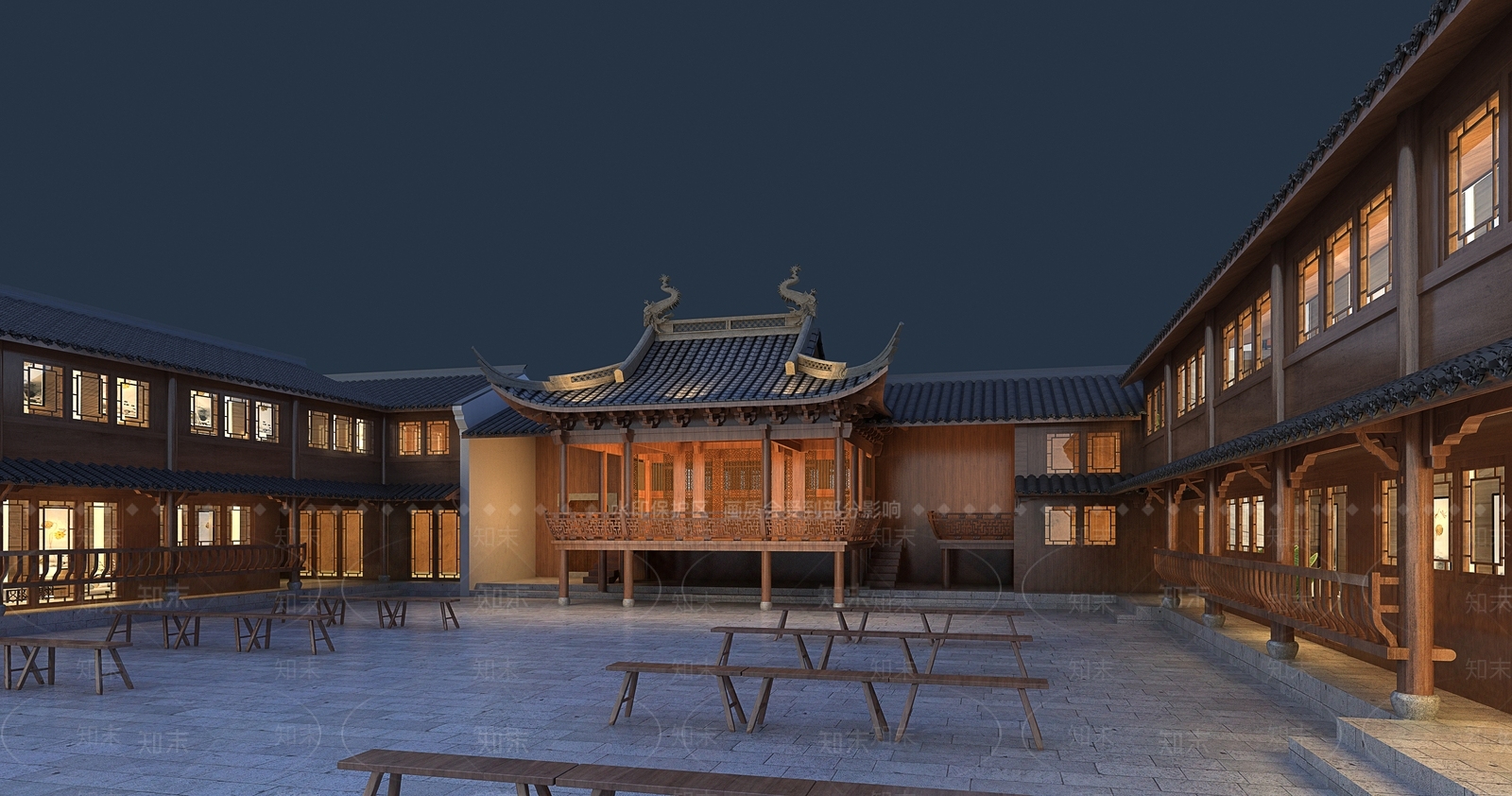 中式古建祠堂3D模型下载【ID:1135974689】