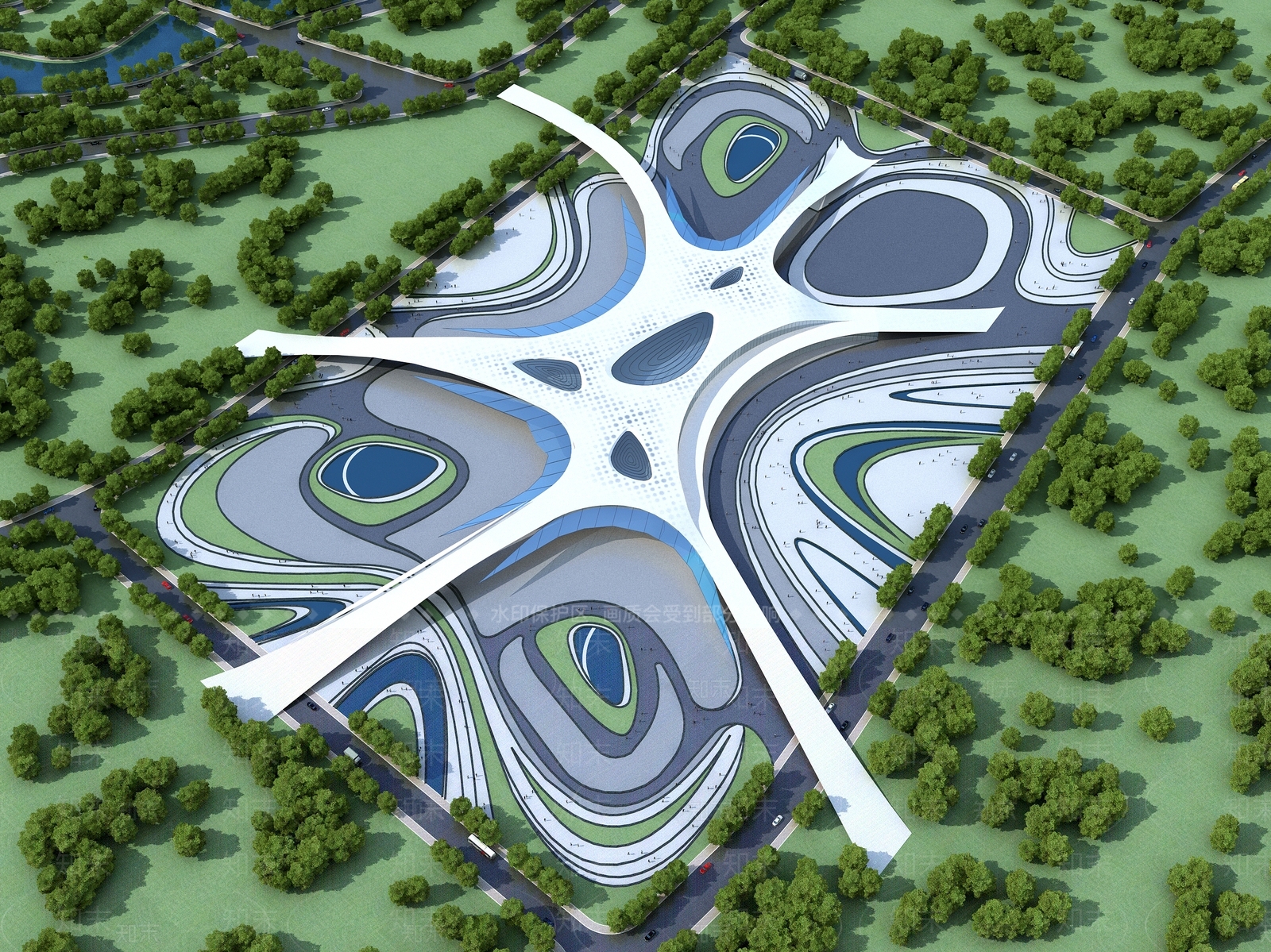 现代广场鸟瞰规划3D模型下载【ID:1135977376】