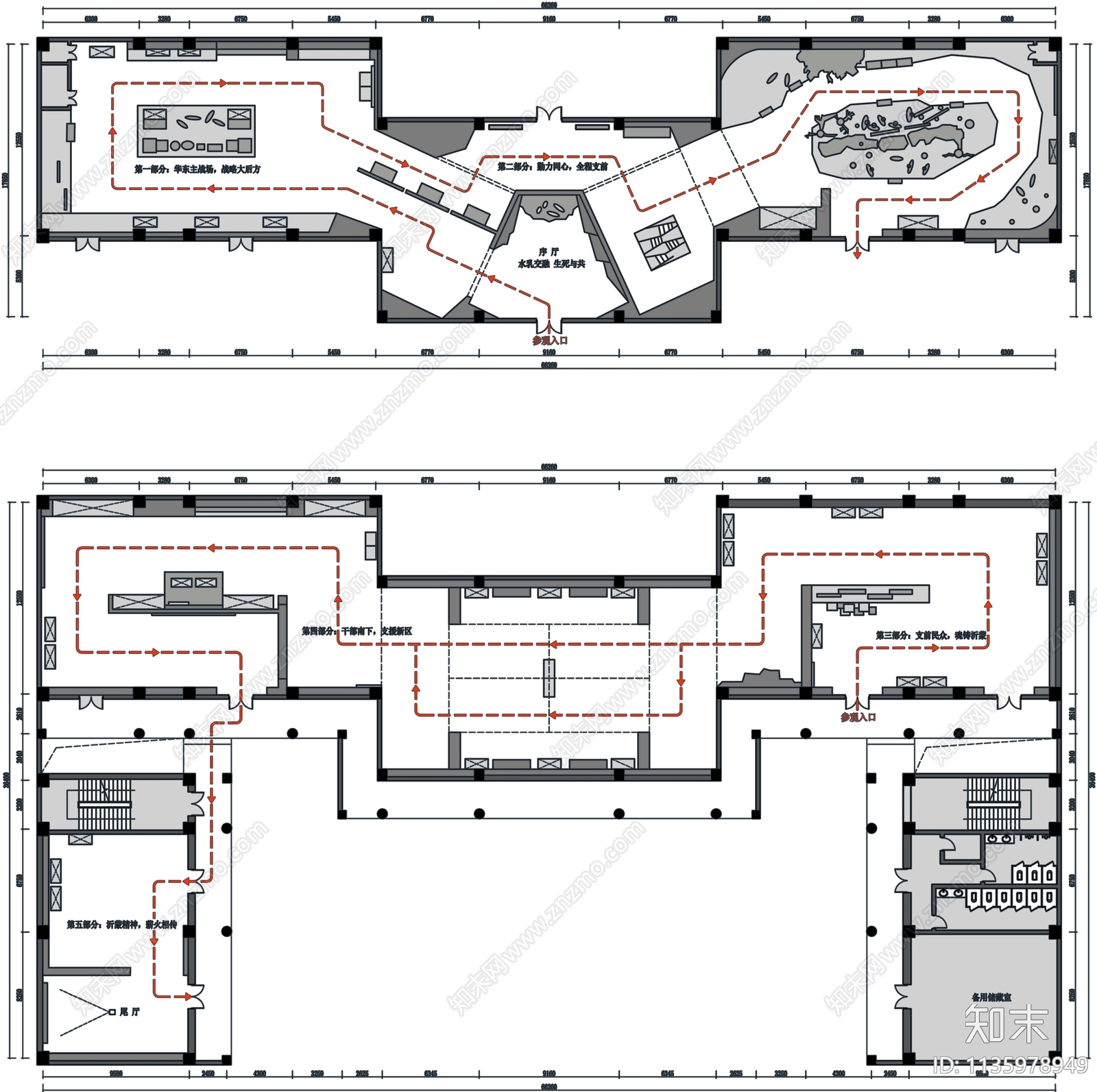 党建红色展厅平面图cad施工图下载【ID:1135978949】