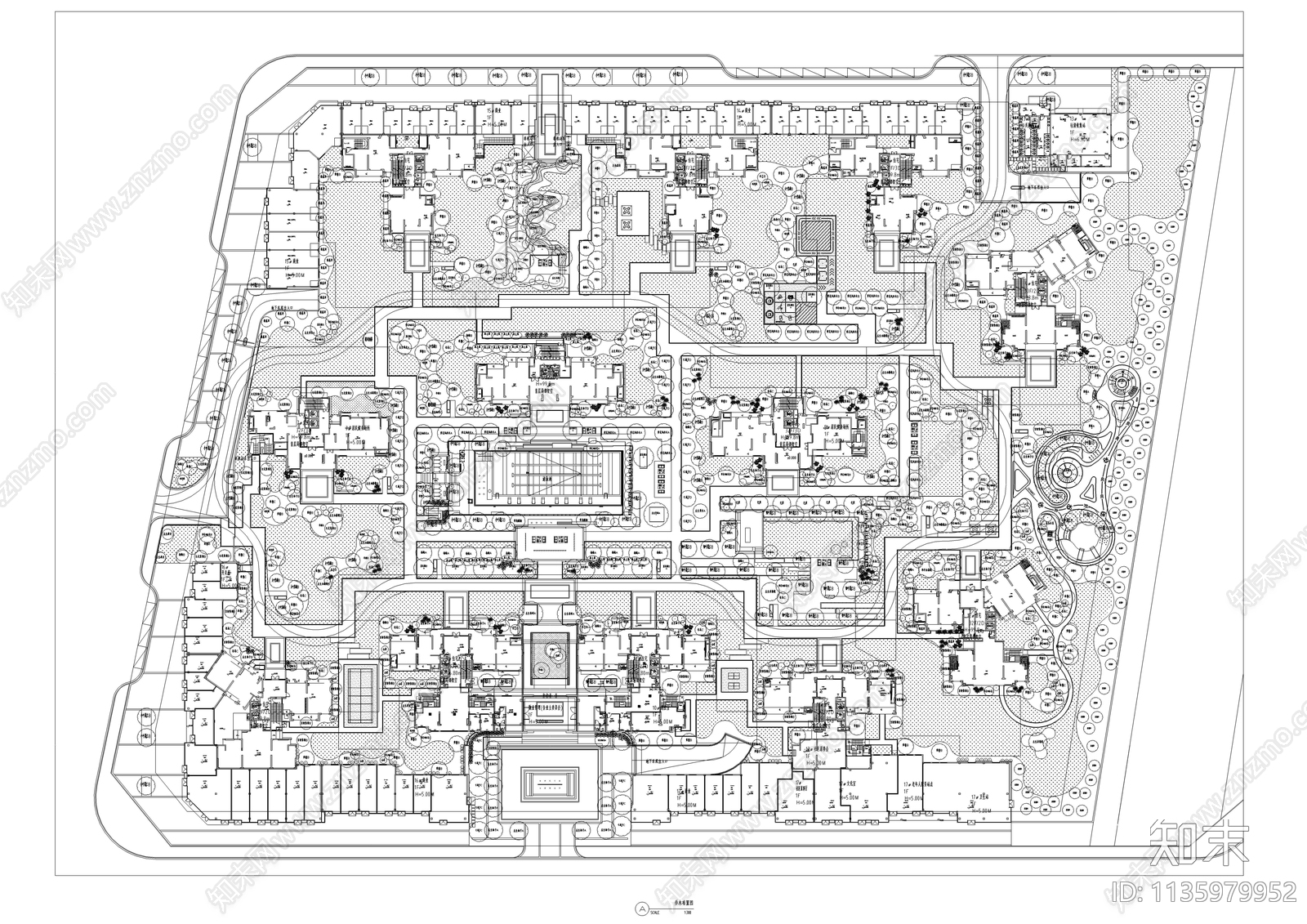现代住宅小区景观平面图施工图下载【ID:1135979952】