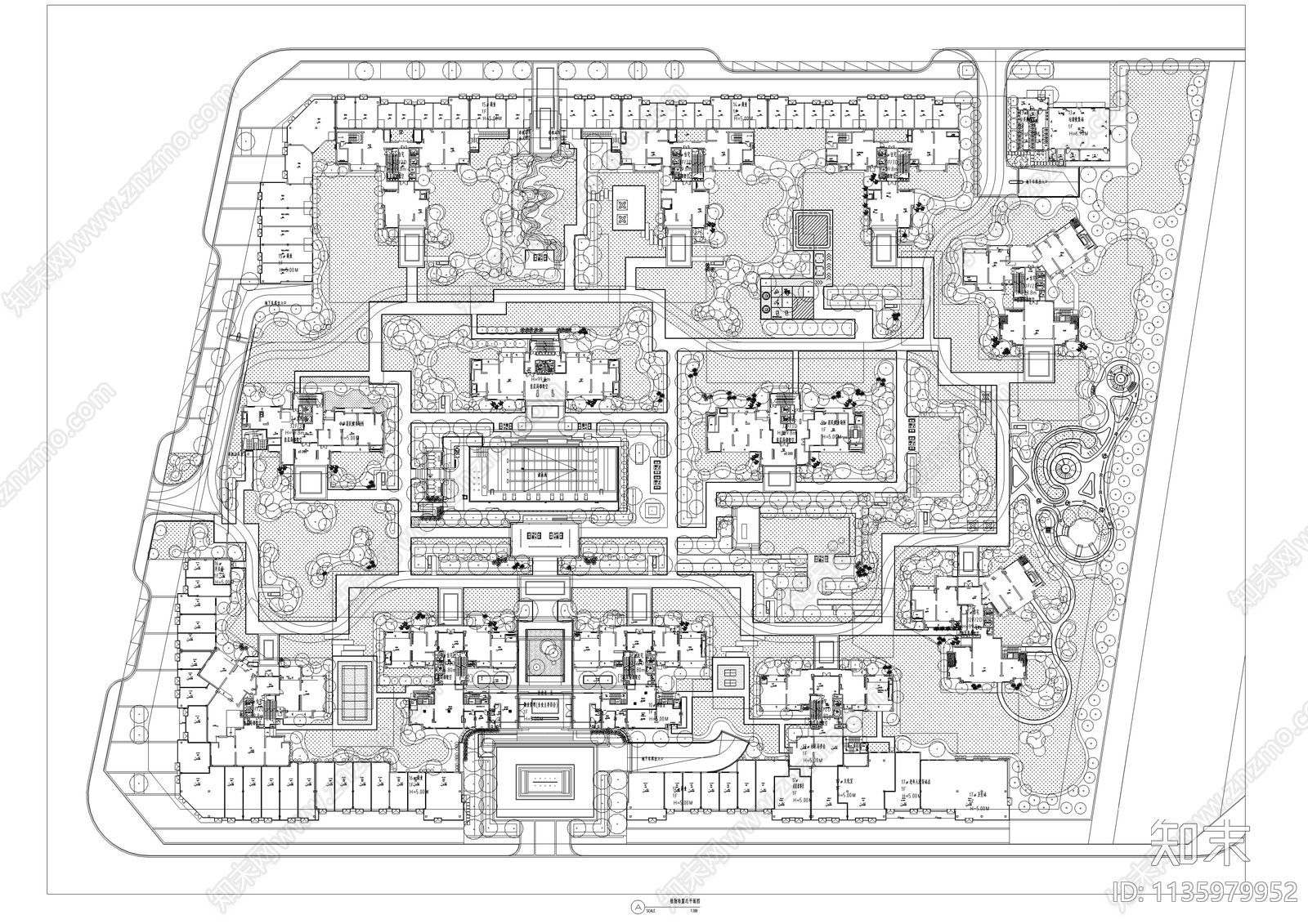 现代住宅小区景观平面图施工图下载【ID:1135979952】
