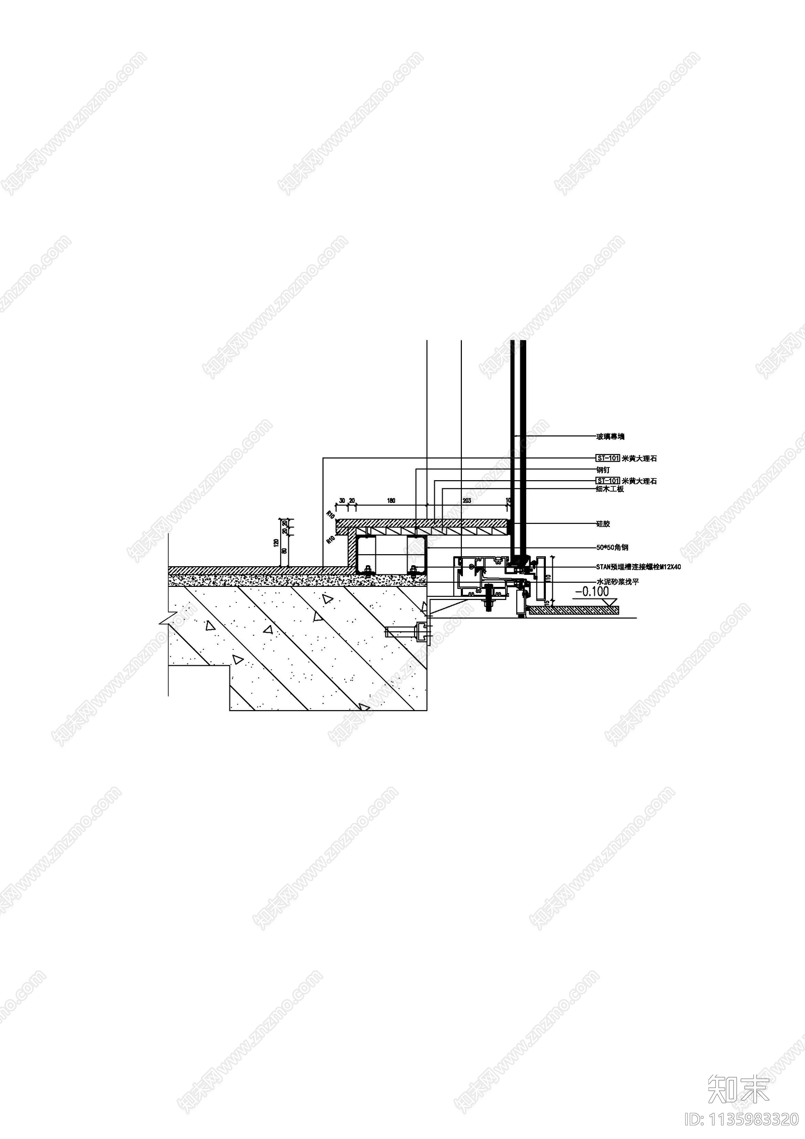 幕墙窗台节点大样图cad施工图下载【ID:1135983320】