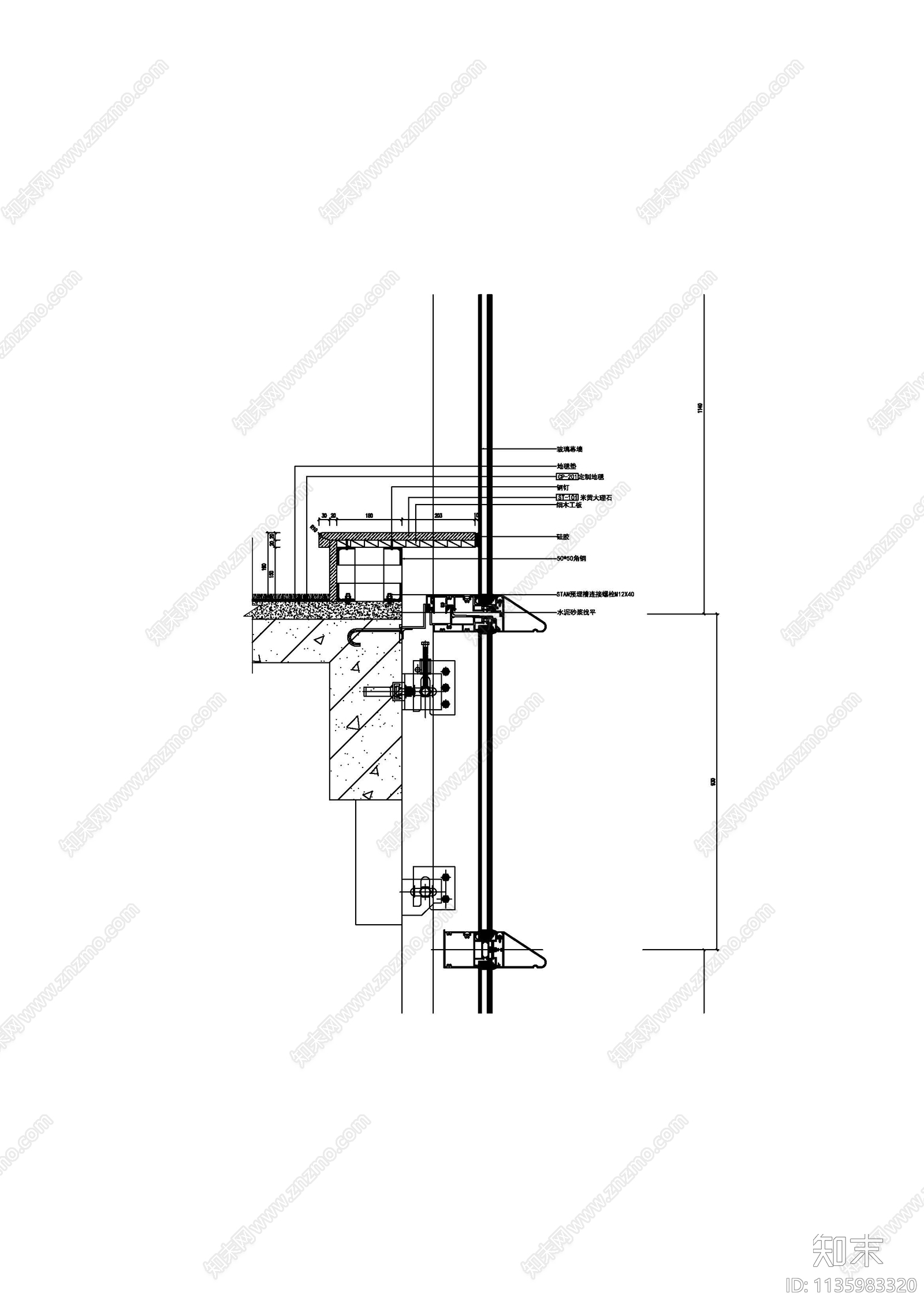 幕墙窗台节点大样图cad施工图下载【ID:1135983320】