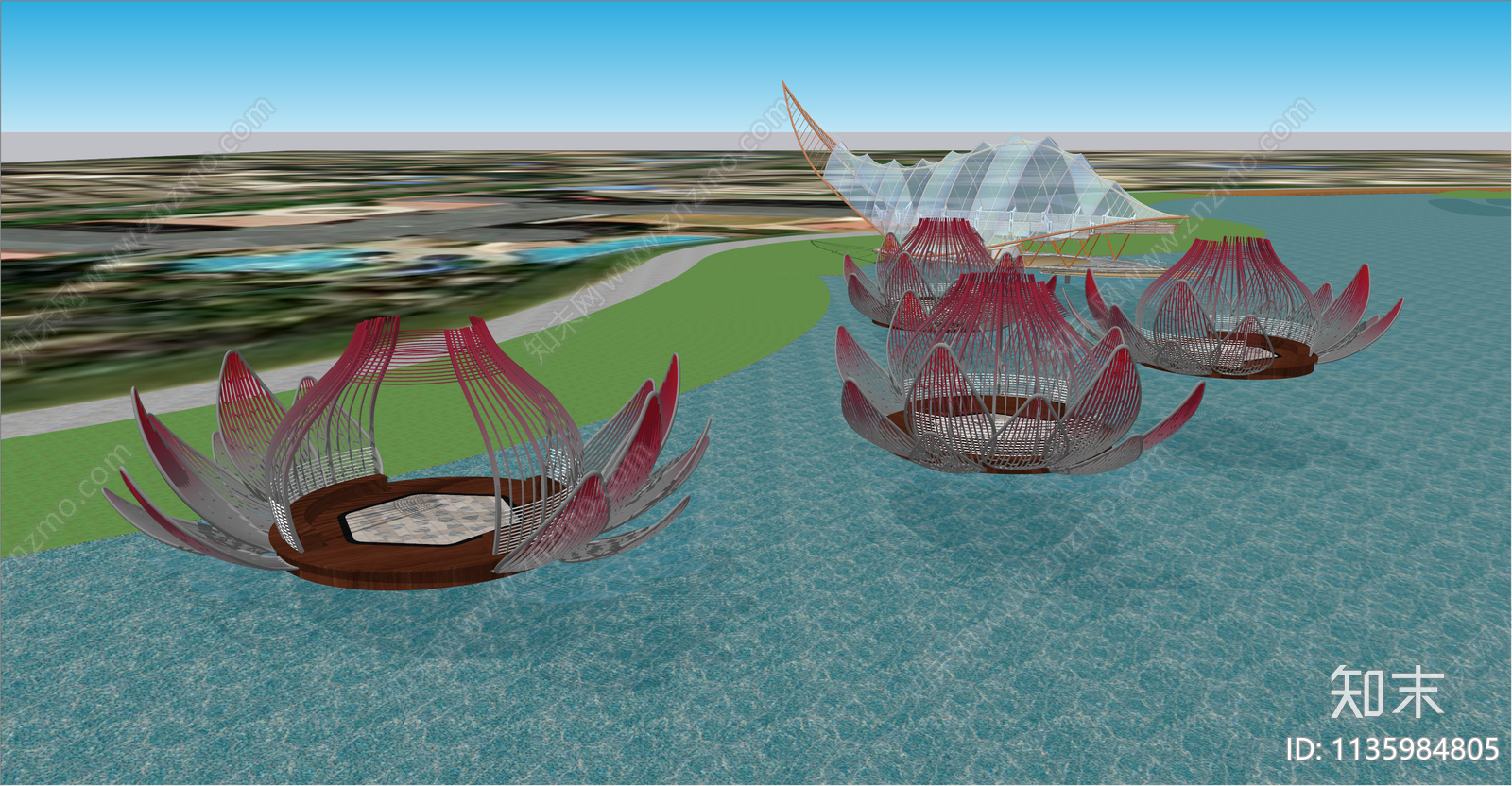 现代滨水荷花亭SU模型下载【ID:1135984805】