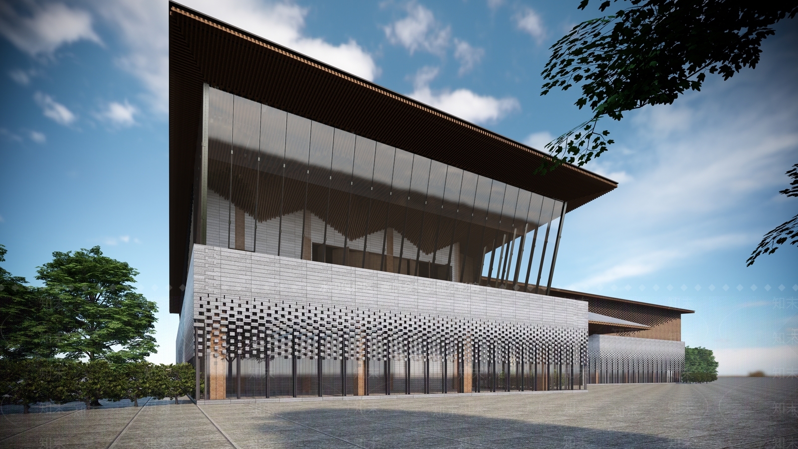 新中式展览馆建筑SU模型下载【ID:1135985215】