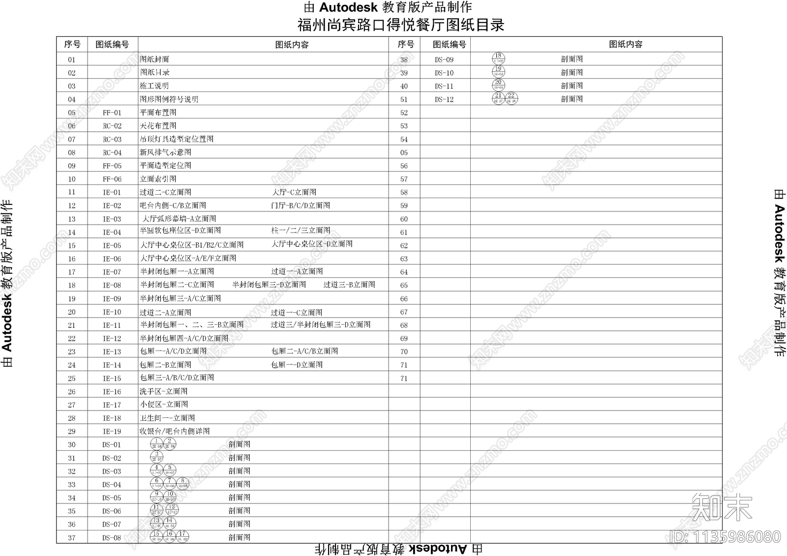 快餐厅图例封面目录施工说明cad施工图下载【ID:1135986080】