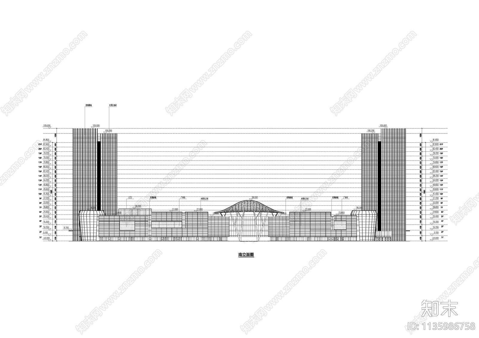 商业办公综合体建筑cad施工图下载【ID:1135986758】