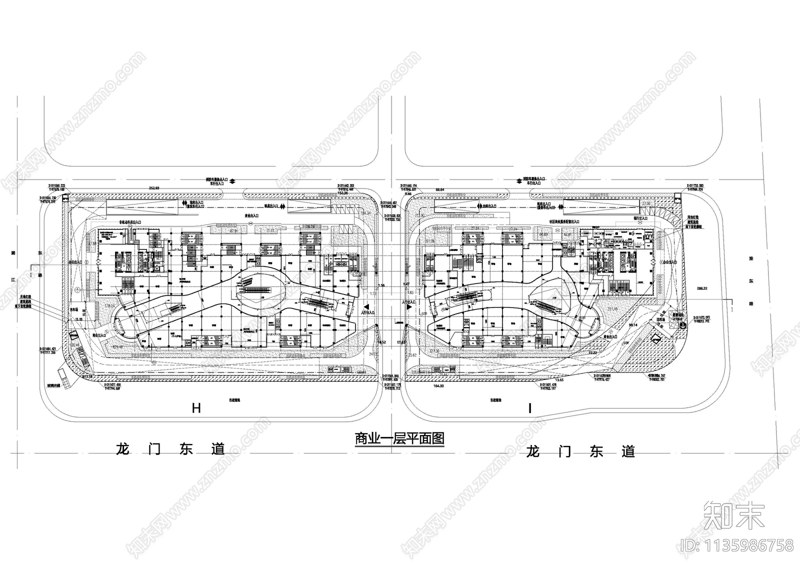 商业办公综合体建筑cad施工图下载【ID:1135986758】